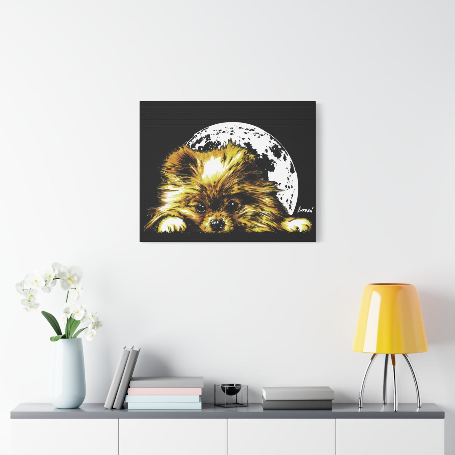 Pomeranian Moon Canvas Art Print- Dog Lover's Decor, 1.25" Stretched Print