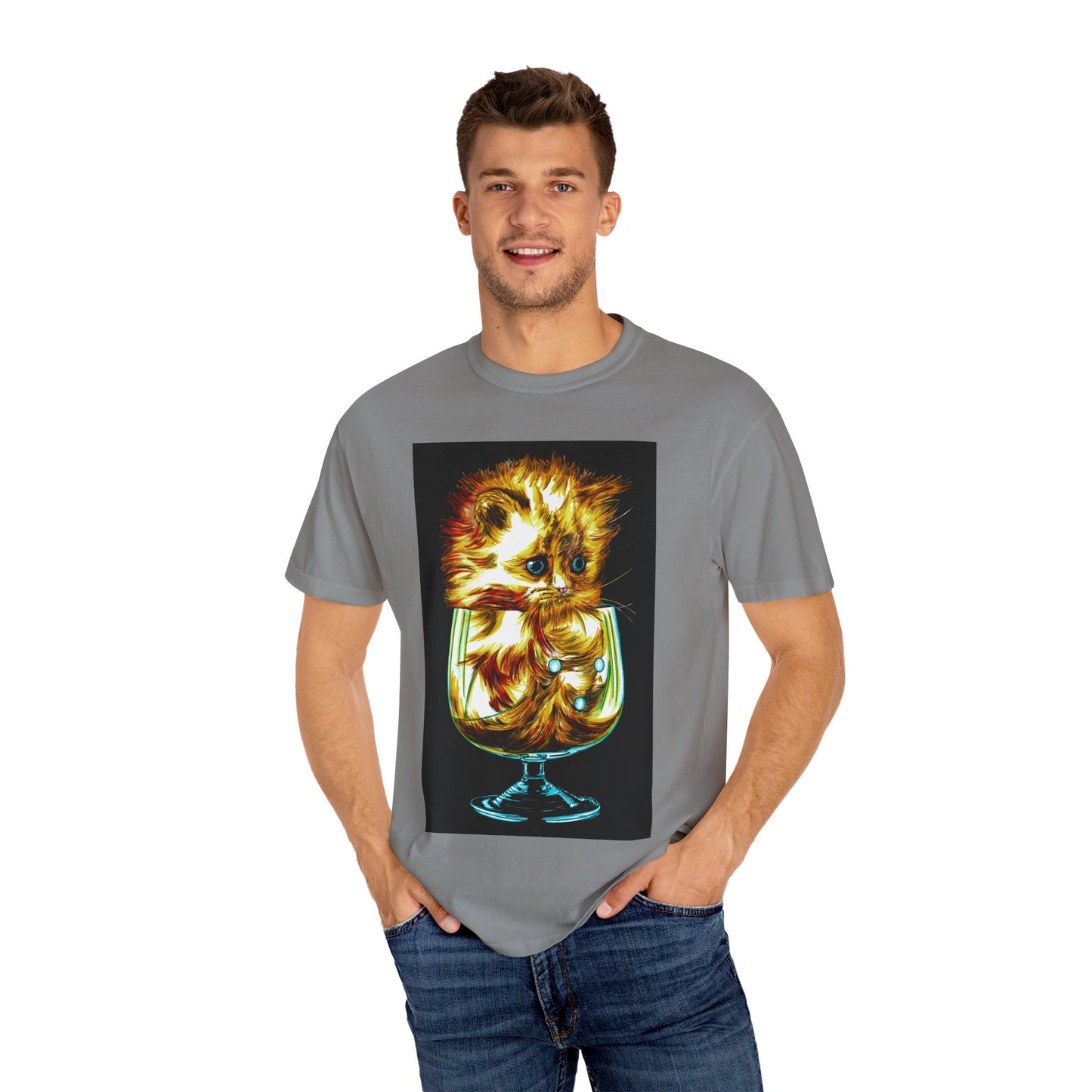 Kitten in a Glass Unisex T-shirt - Hand Drawn Art