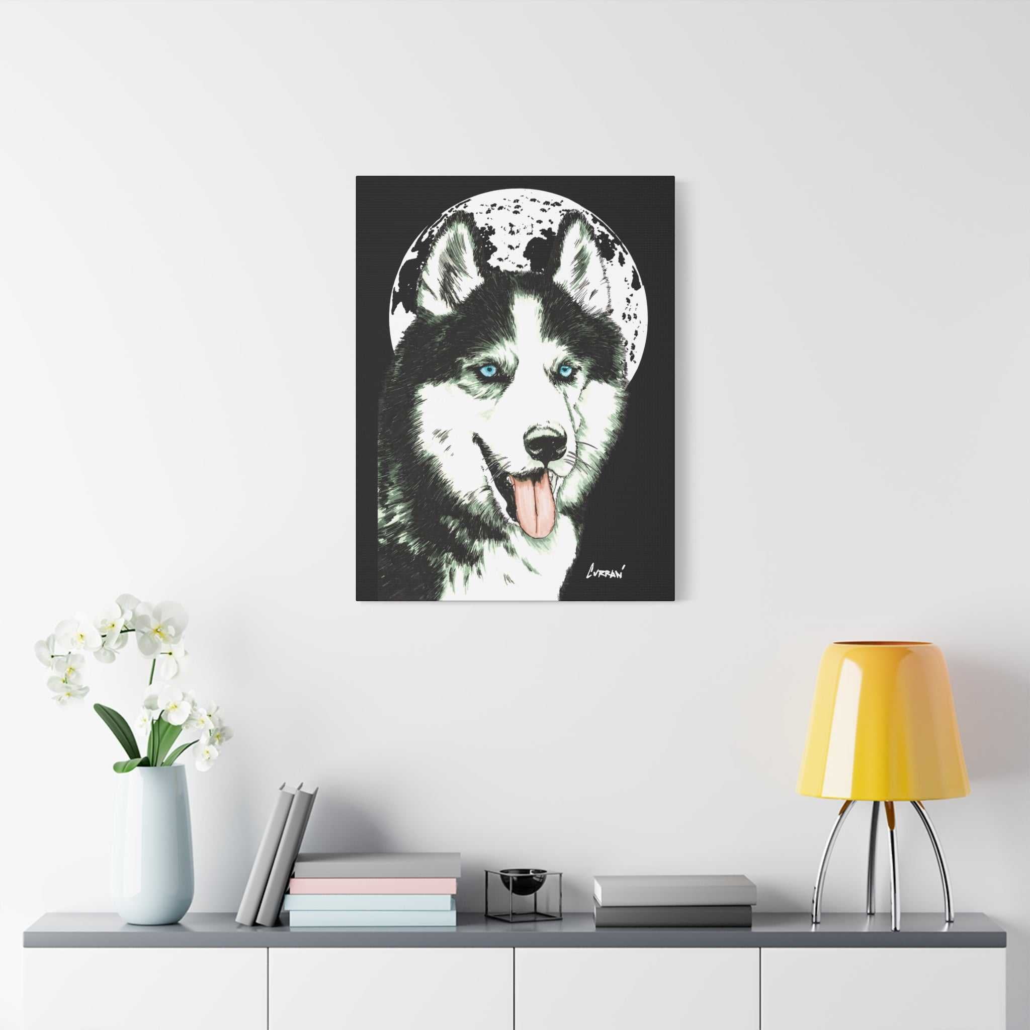 Transform your space with Siberian Husky Canvas Wall Art - Moonlit Dog Decor. Add a touch of mystery and beauty to your walls today!