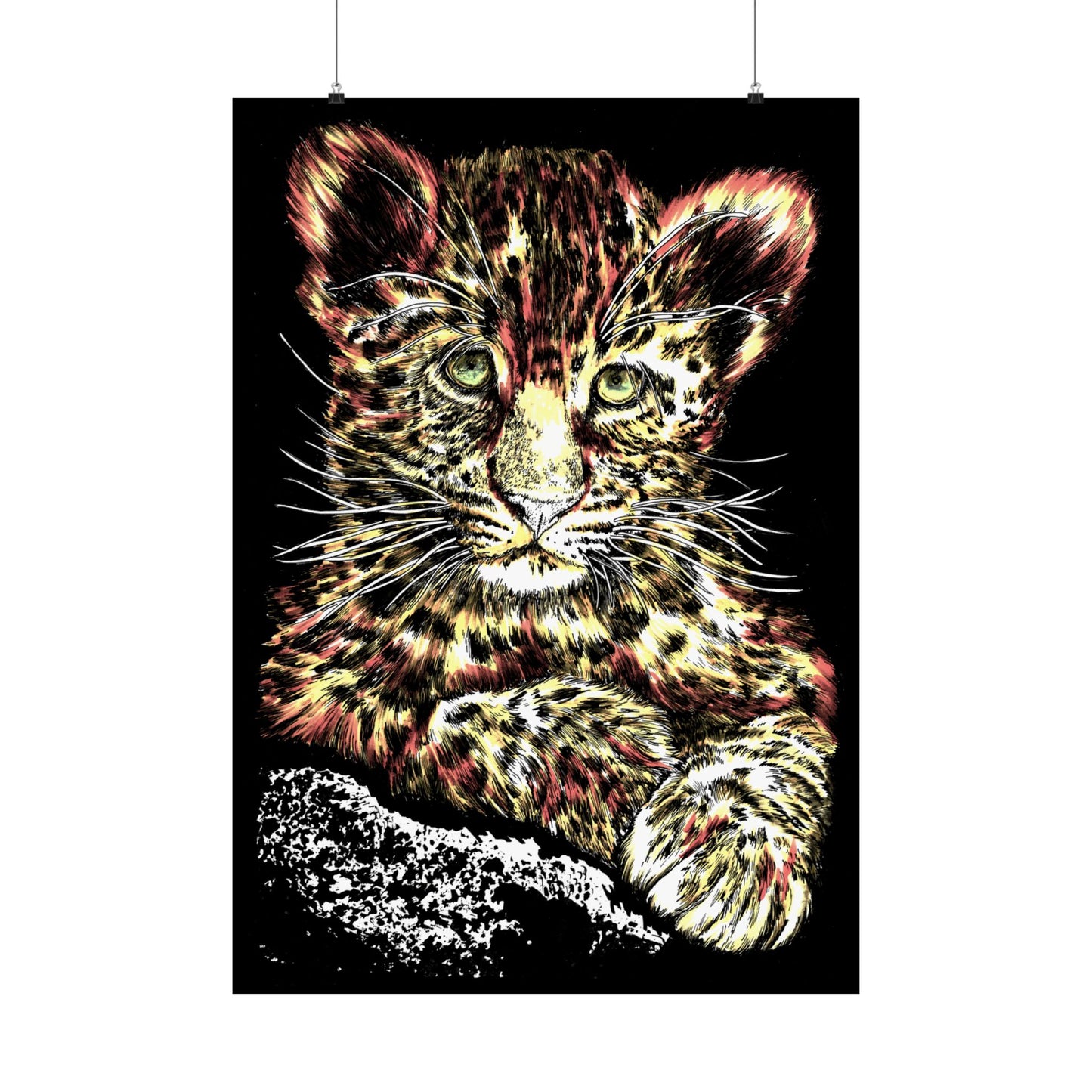 Leopard Cub Satin Poster - Vibrant Art Print for Animal Lovers