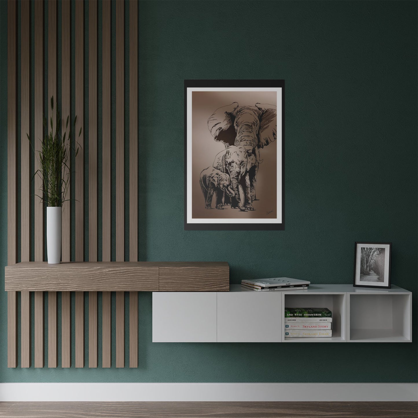 Elegant Elephant Family Satin Poster - 300gsm Art Print