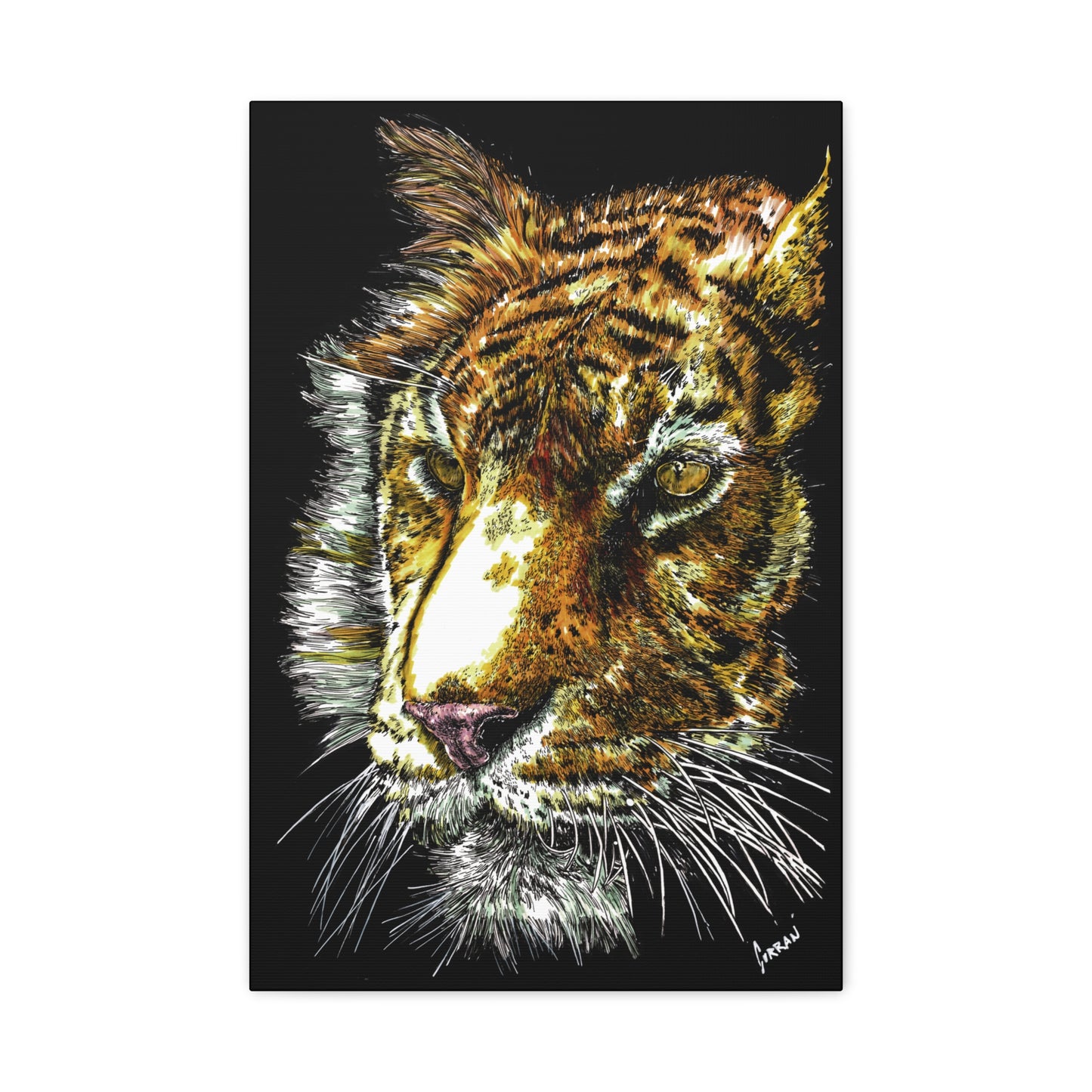 Tiger Wall Art Canvas Print of the Original, hand drawn wall art of a Tiger