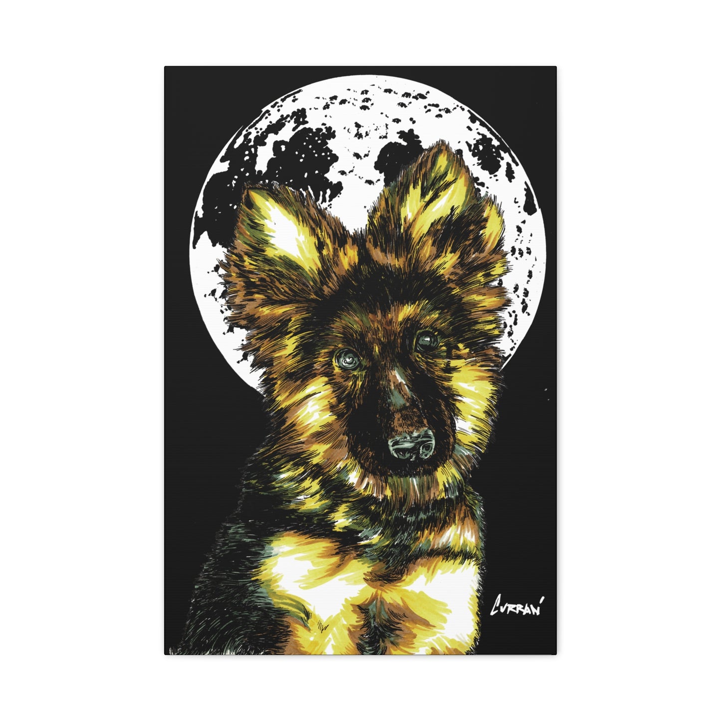 German Shepherd Puppy Print, Hand-Drawn Dog Art,