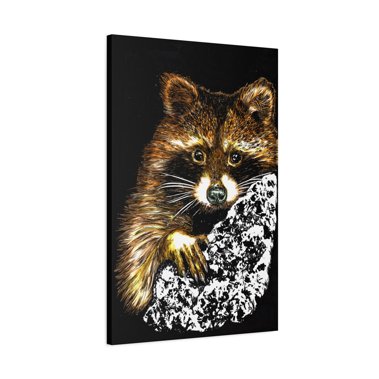 Raccoon in Tree Wall Art Canvas Print of the Original, hand drawn wall art of a Raccoon in a Tree