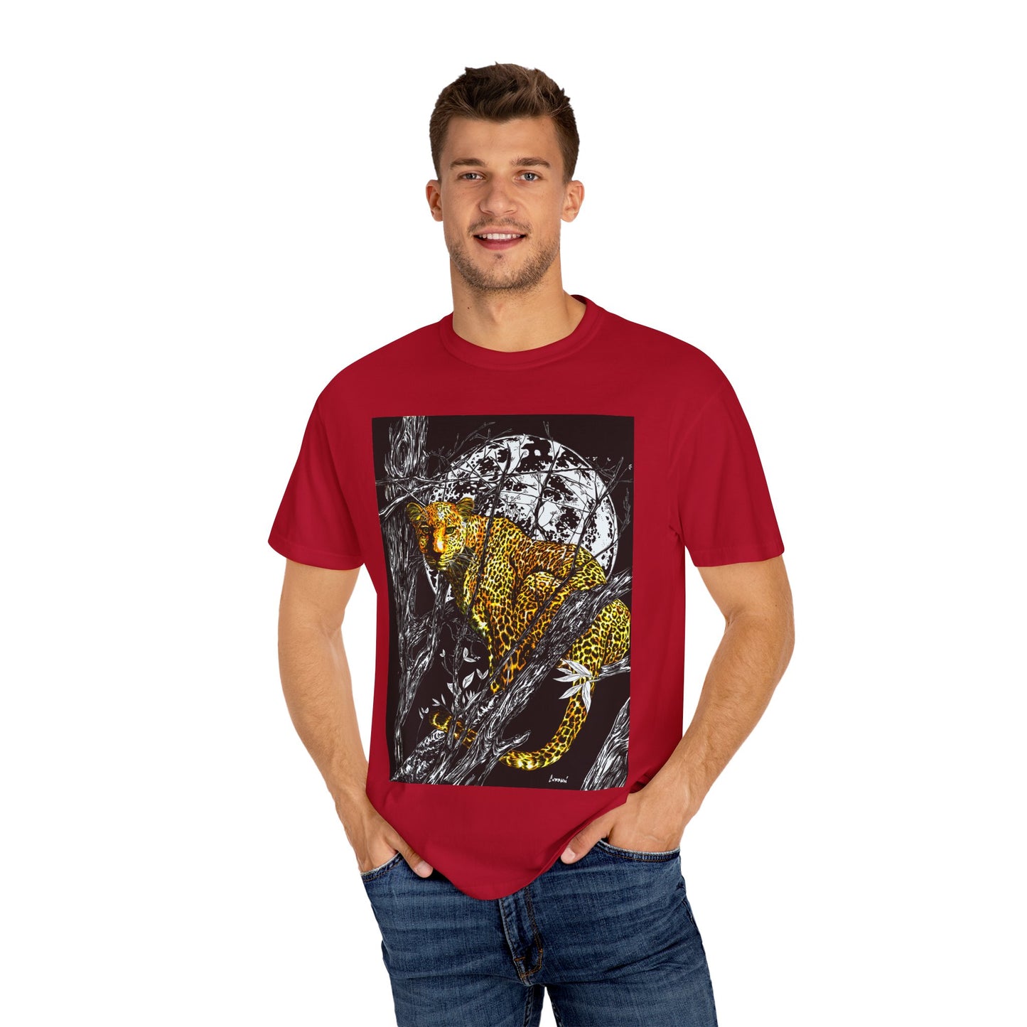 Moonlit Leopard Unisex Garment-Dyed T-Shirt - Wild Animal Art Tee