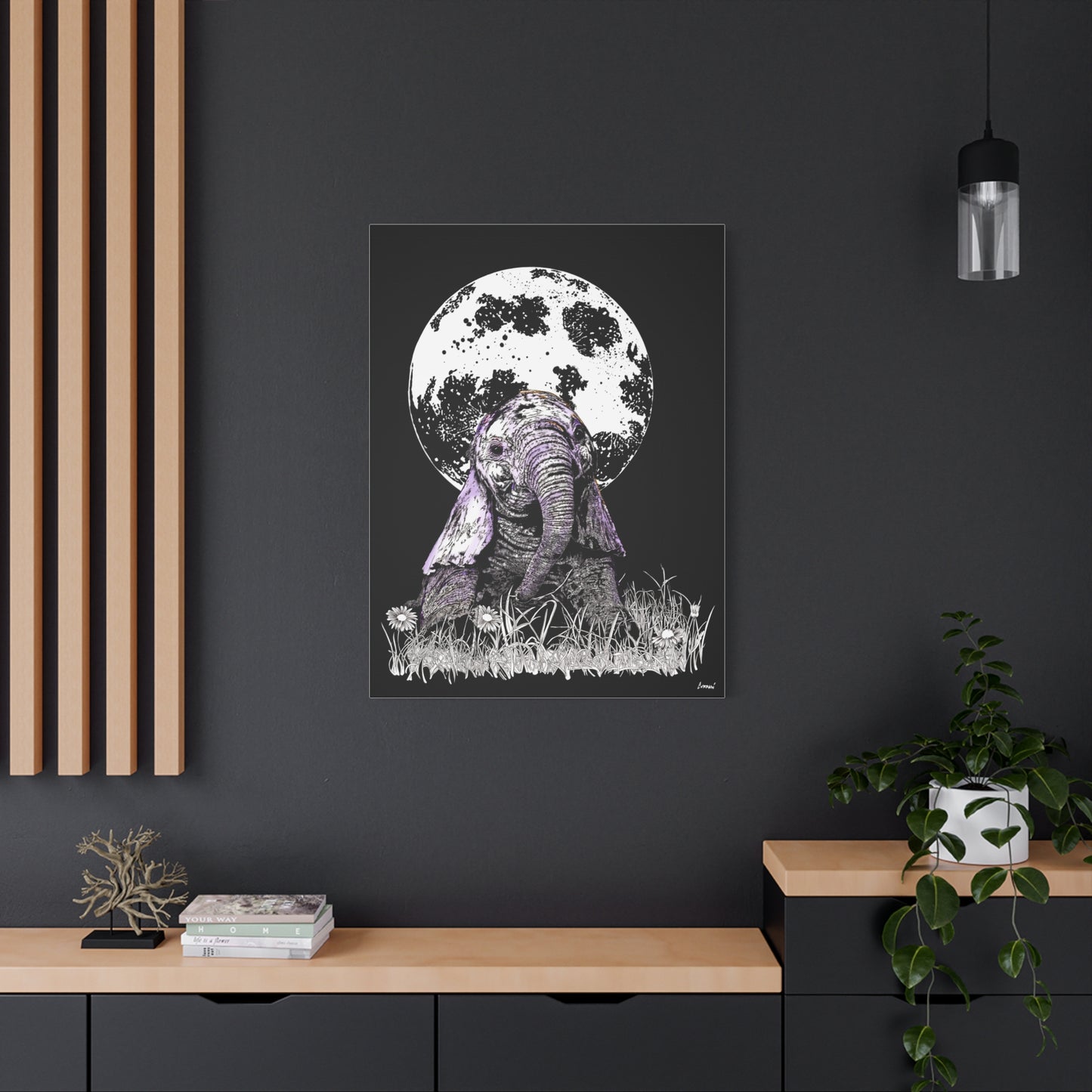 Baby Elephant Canvas Art, Print of Original hand drawn art