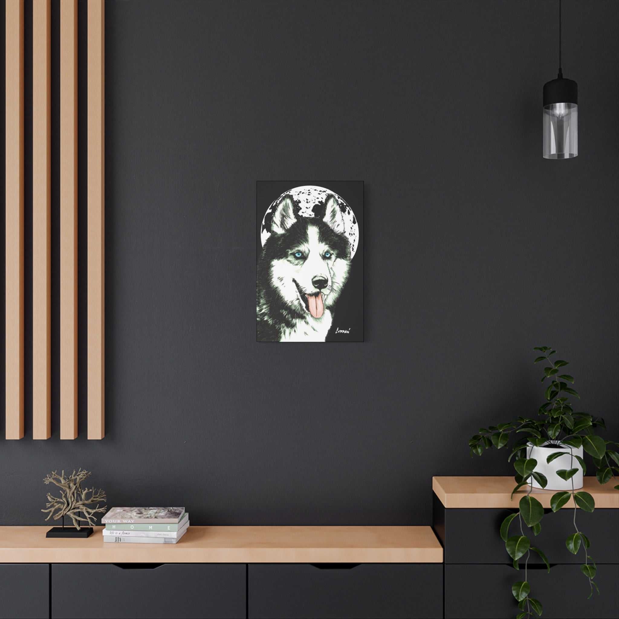 Transform your space with Siberian Husky Canvas Wall Art - Moonlit Dog Decor. Add a touch of mystery and beauty to your walls today!