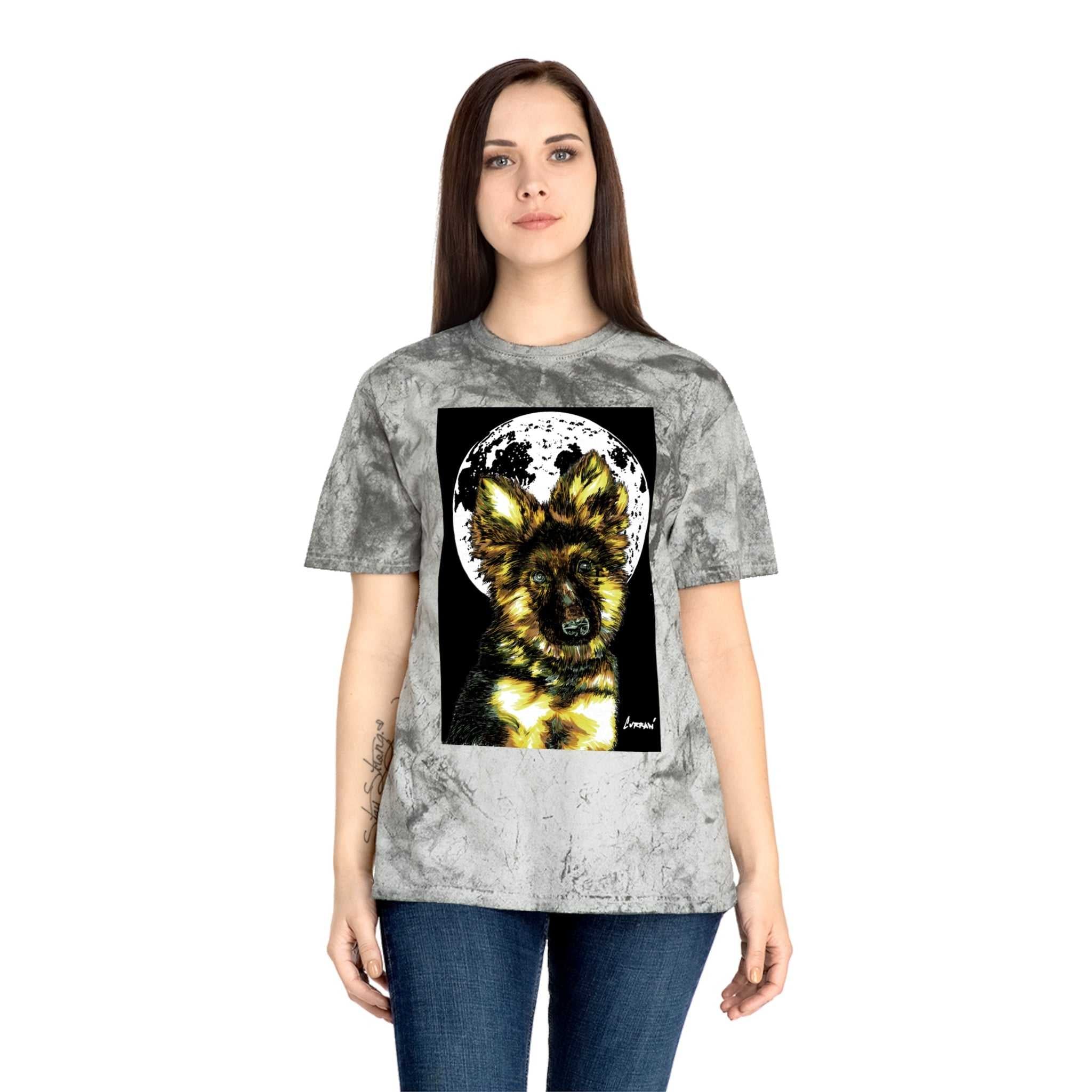 Unisex Color Blast T Shirt with Moonlit German Shepherd