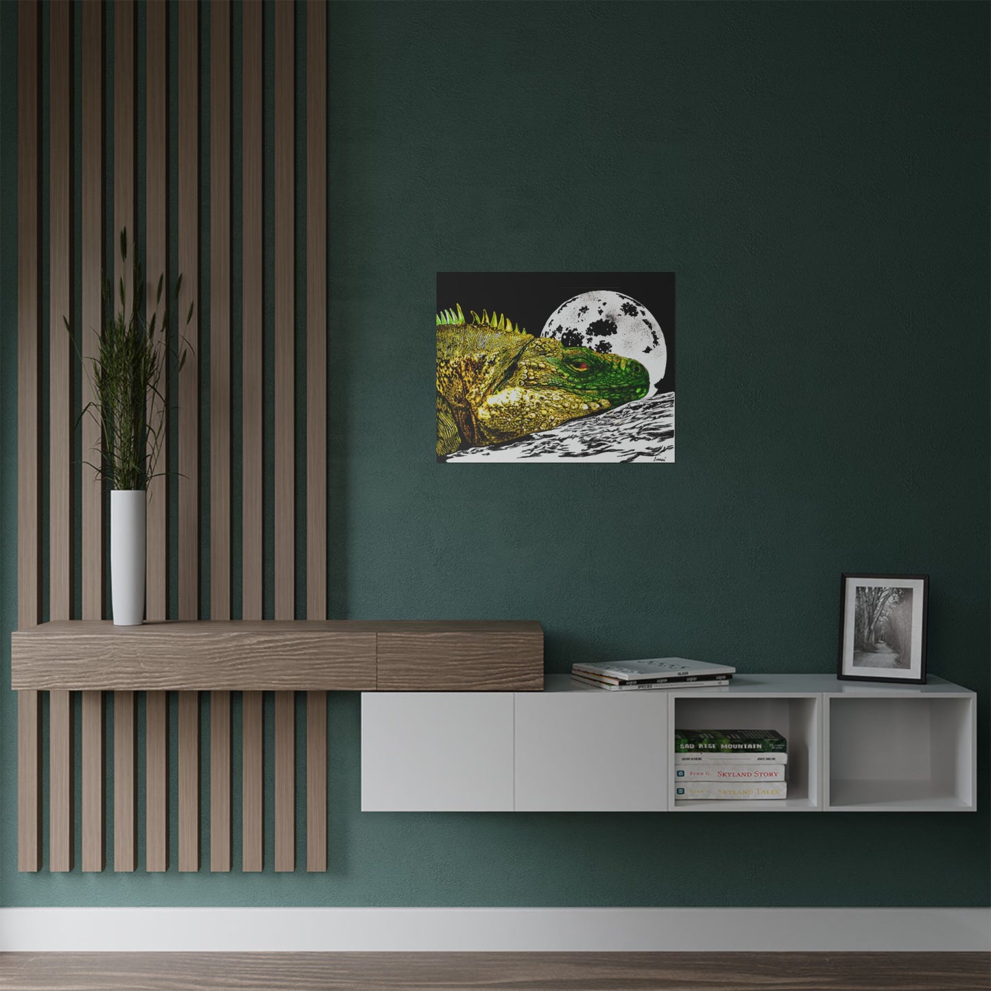 Vibrant Iguana Satin Poster - Moonlit Art Print for Nature Lovers