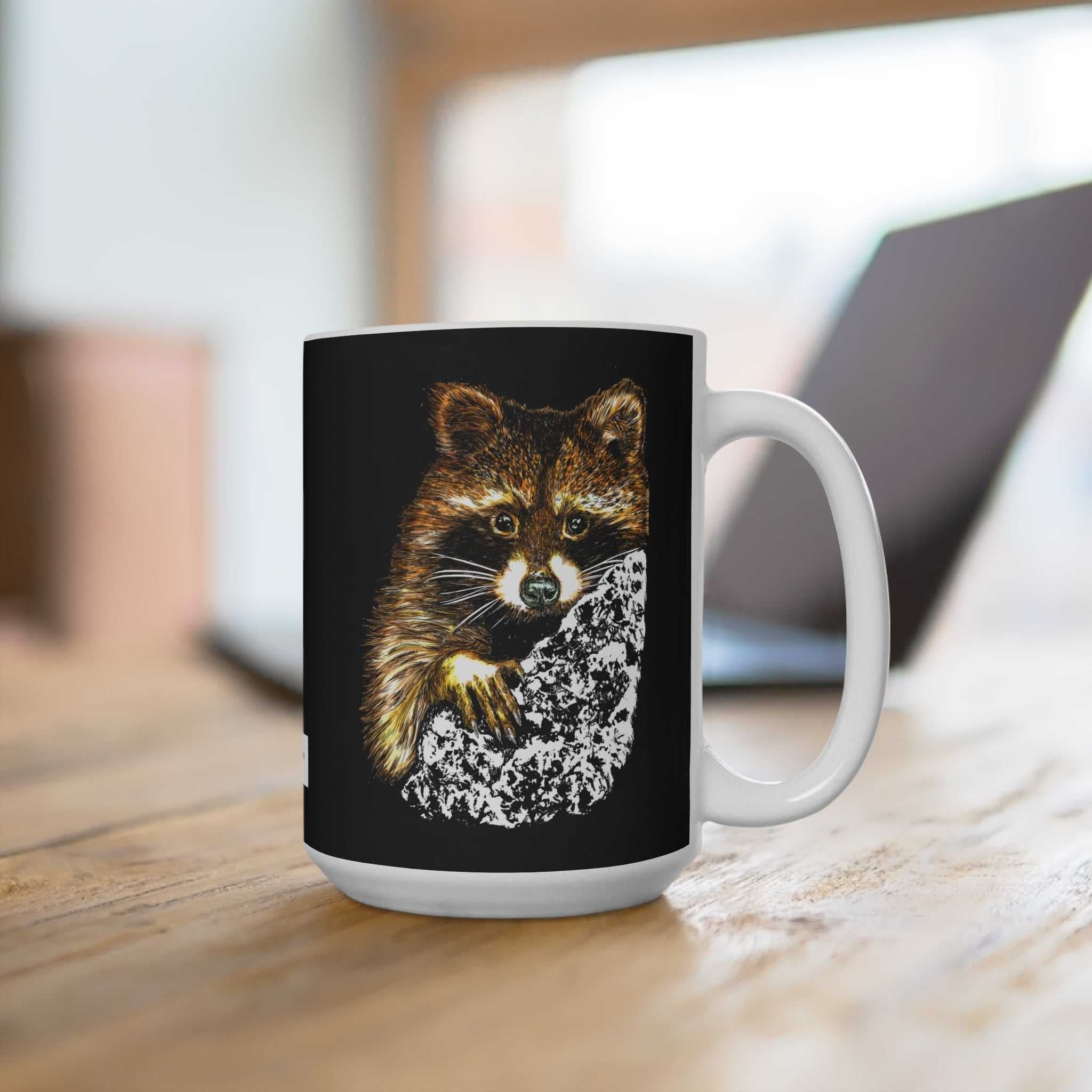 Elevate your mornings with our Raccoon Art Mug - 15oz Cute Wildlife Design. Perfect for nature lovers and coffee enthusiasts alike. Order yours now!