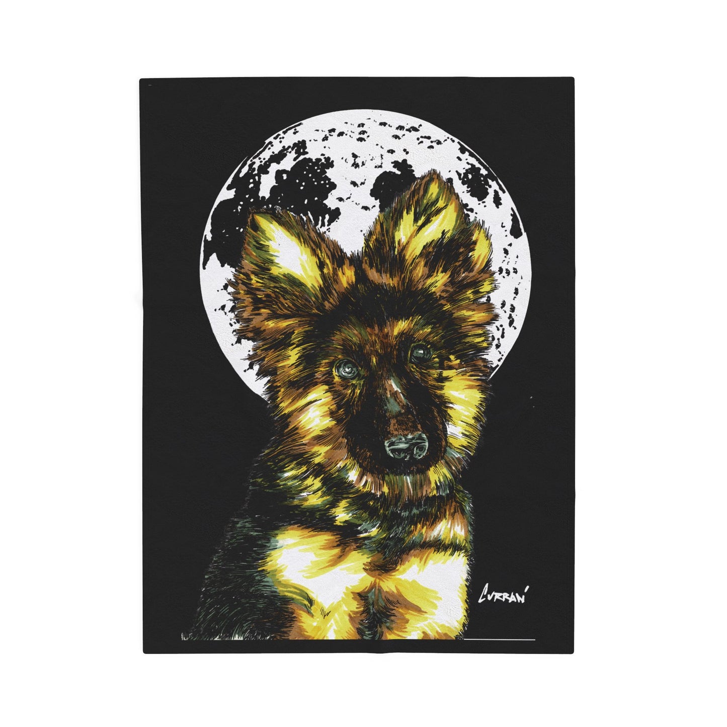 Moonlit German Shepherd Puppy Velveteen Plush Blanket