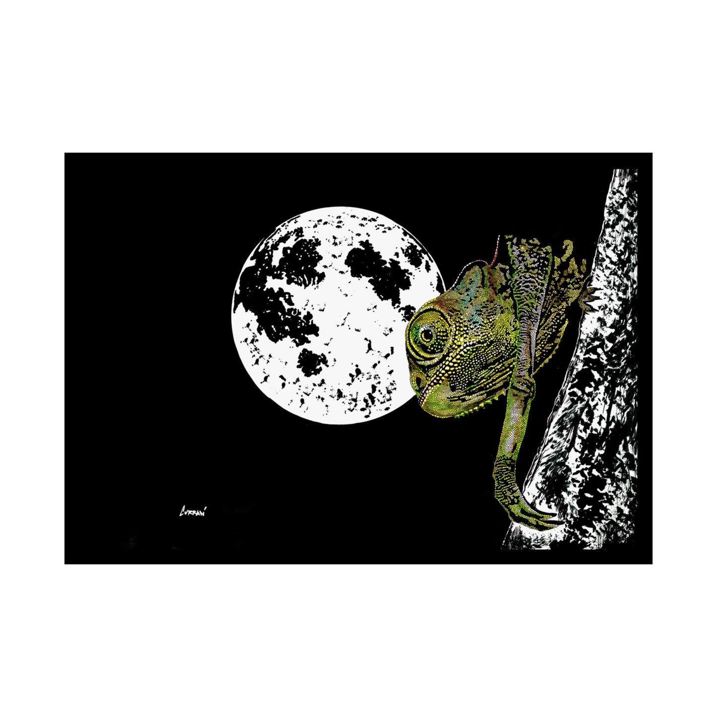 Moonlit Chameleon Satin Poster - 300gsm Art Print for Unique Home Decor