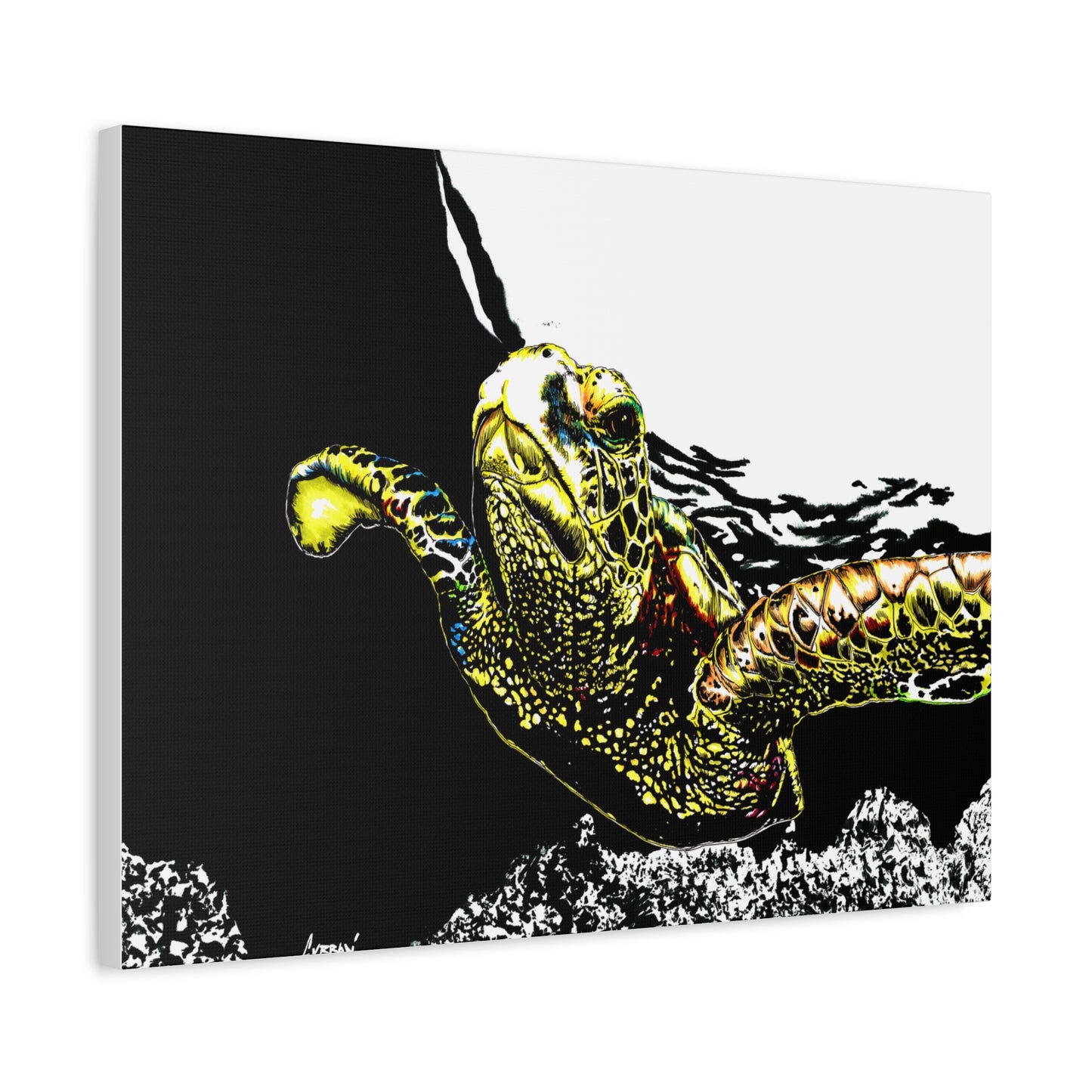 Sea Turtle Art Print of my Original hand drawn art printed on stretched canvas of a Sea Turtle