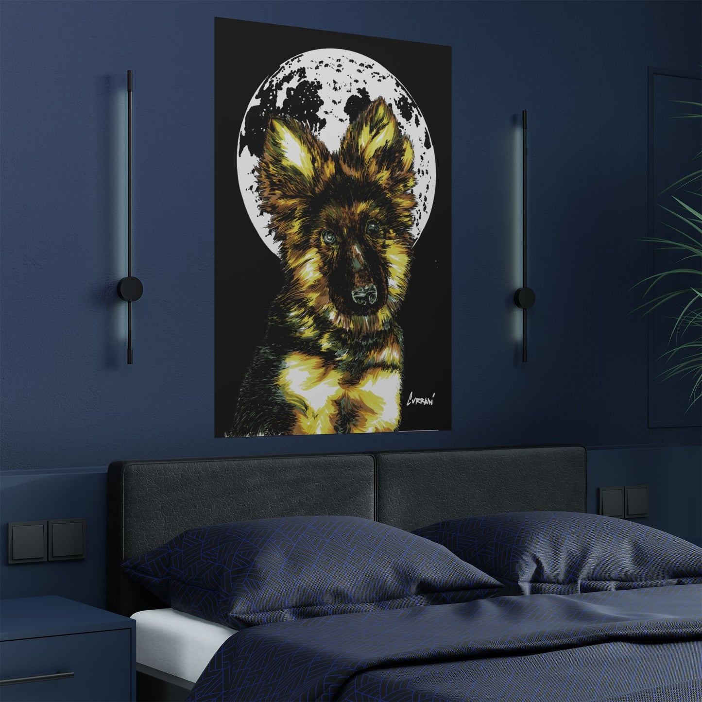 Moonlit German Shepherd Satin Poster | 300gsm Art Print for Dog Lovers