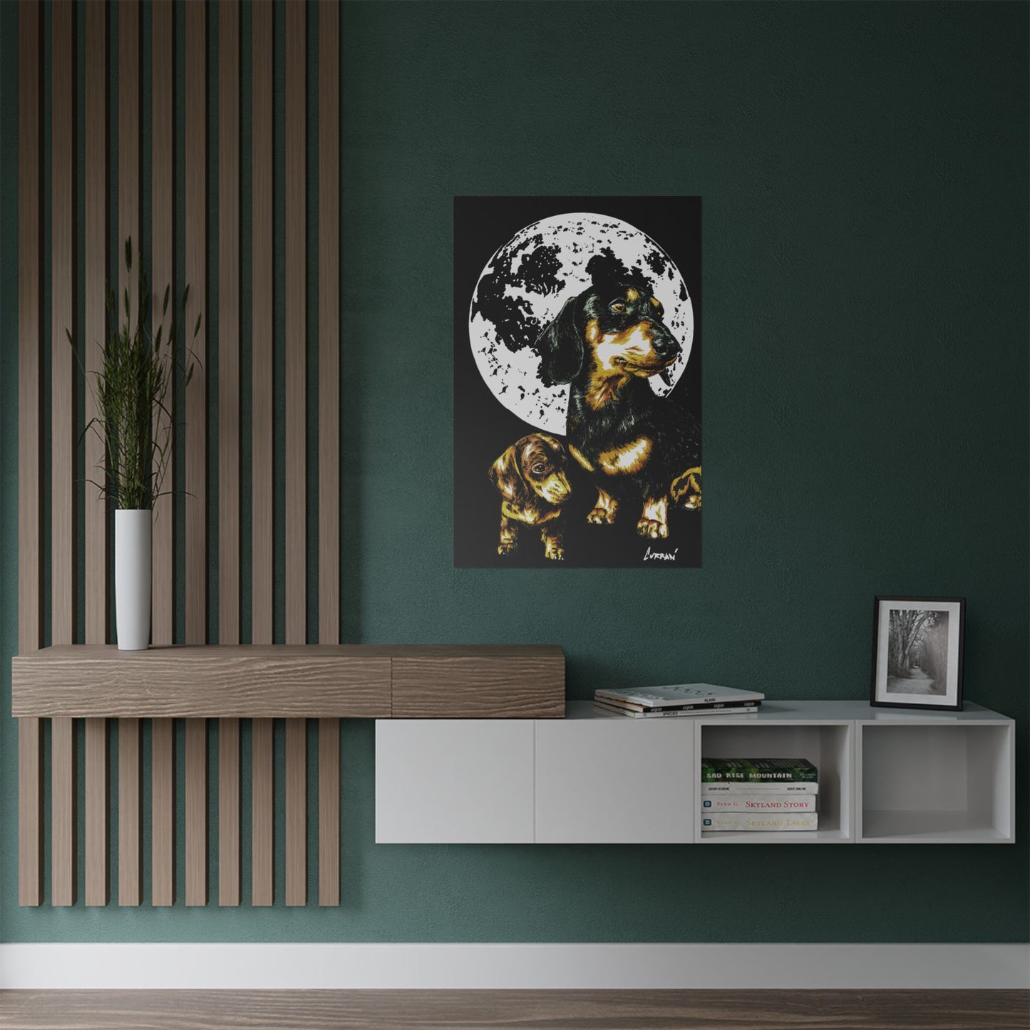 Dachshund Moonlit Satin Poster - Art Print for Dog Lovers