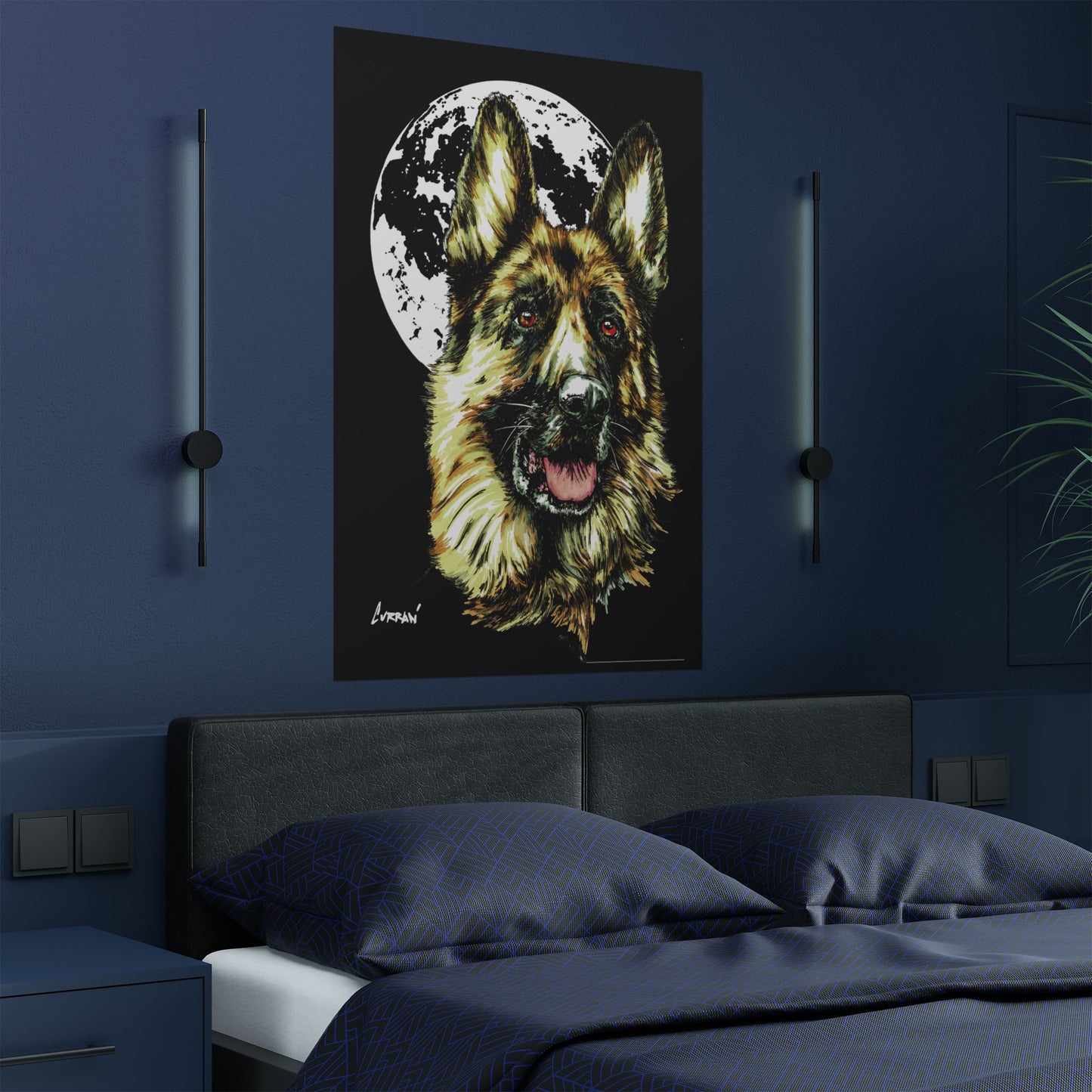 German Shepherd Moon Satin Poster - 300gsm Art Print