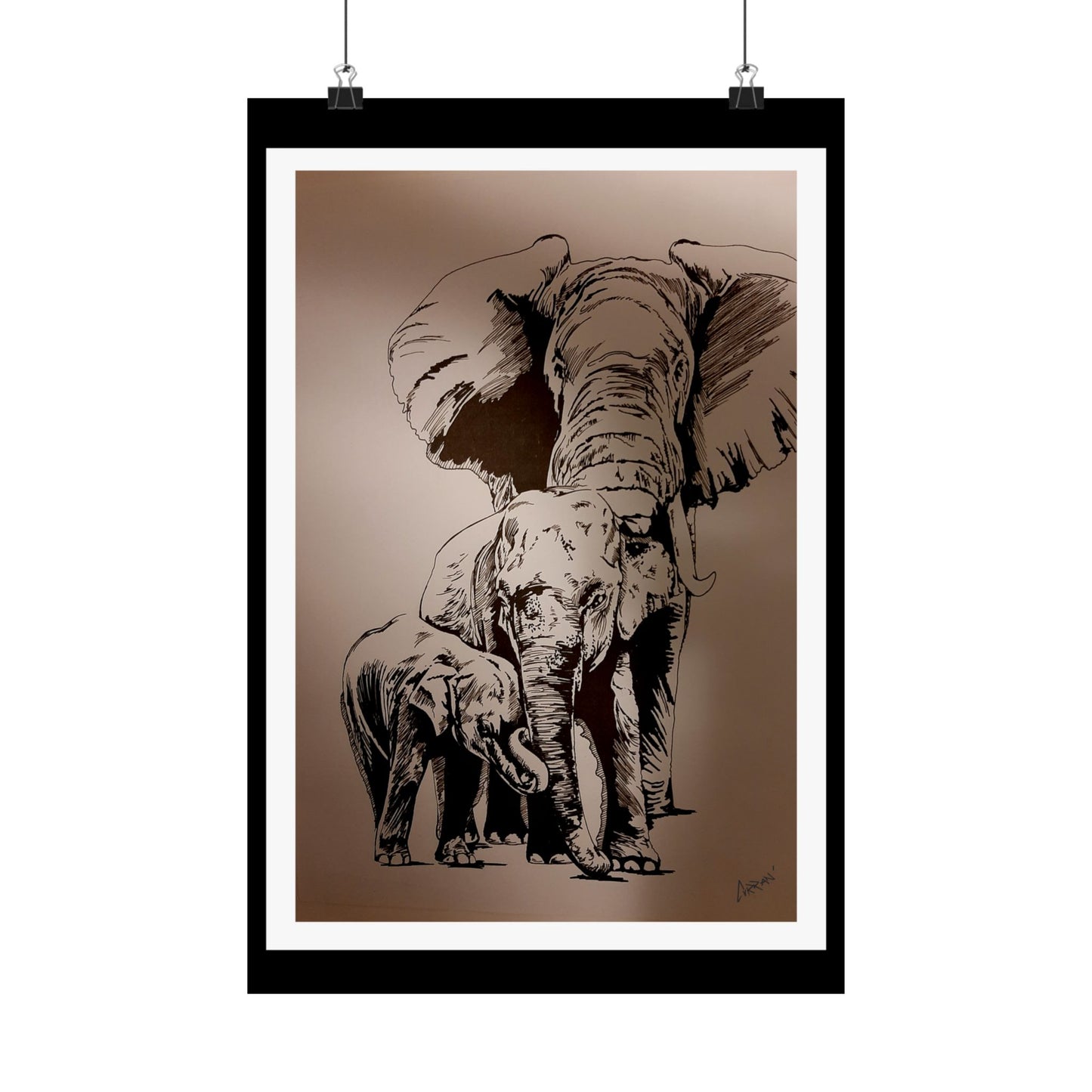 Elegant Elephant Family Satin Poster - 300gsm Art Print