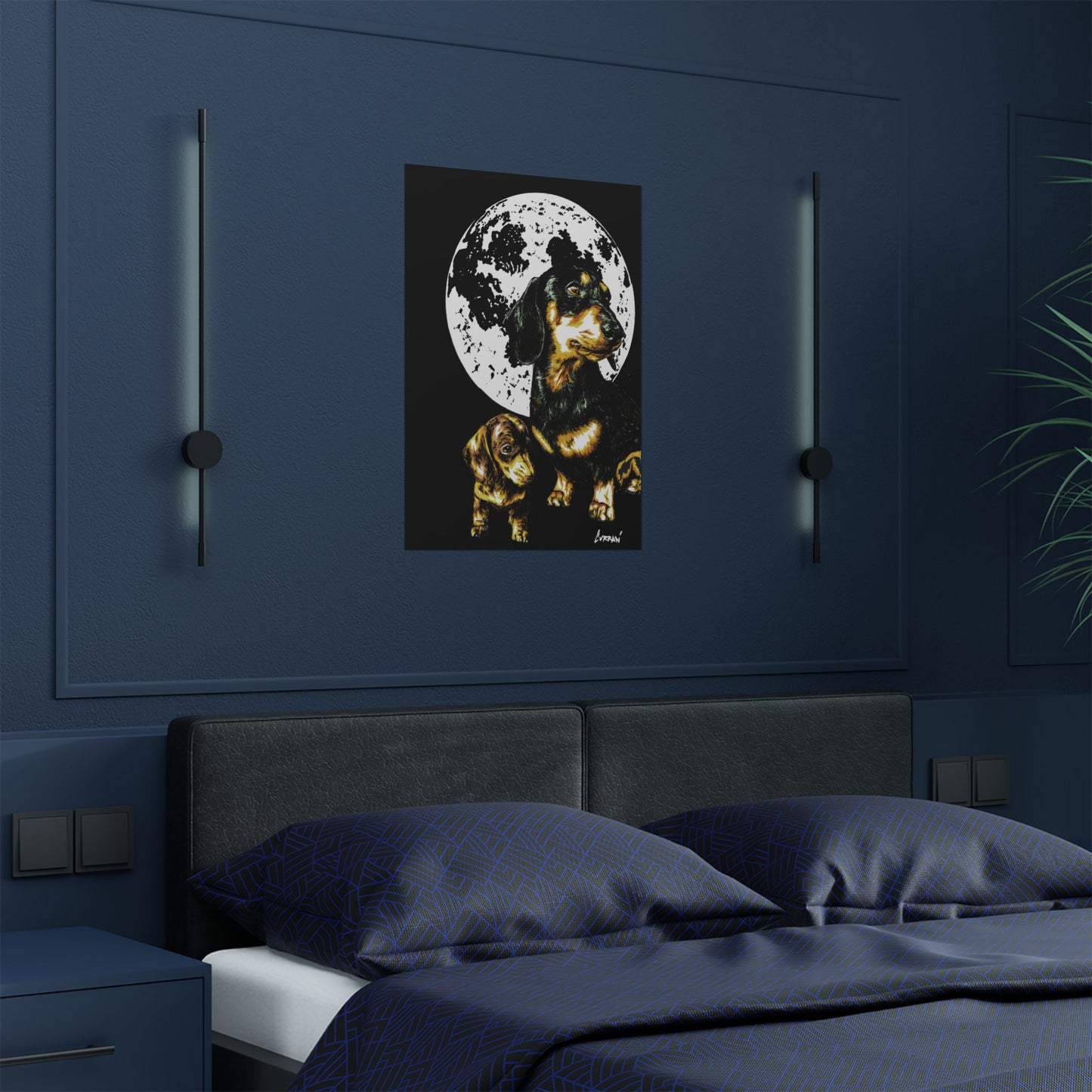 Dachshund Moonlit Satin Poster - Art Print for Dog Lovers