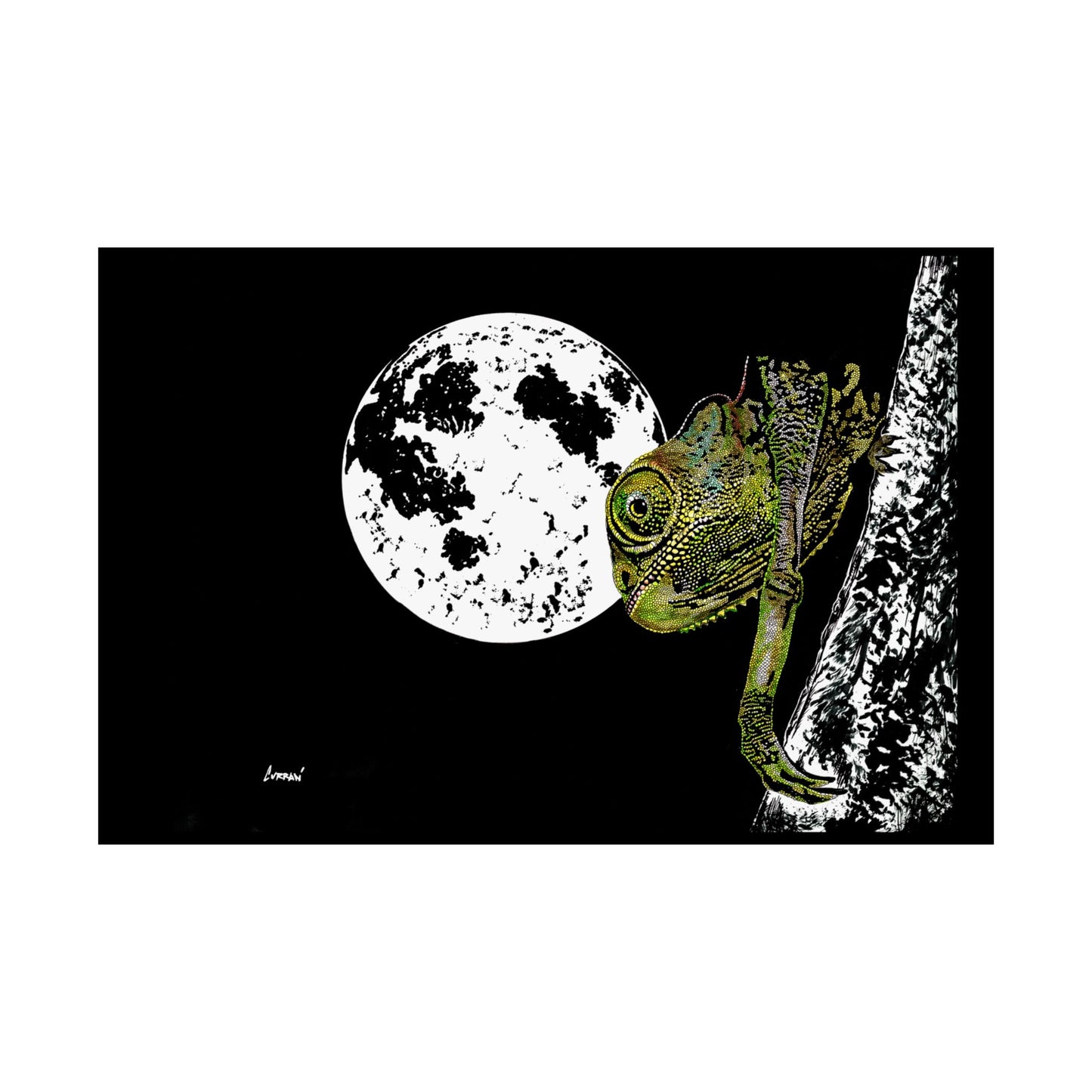 Moonlit Chameleon Satin Poster - 300gsm Art Print for Unique Home Decor