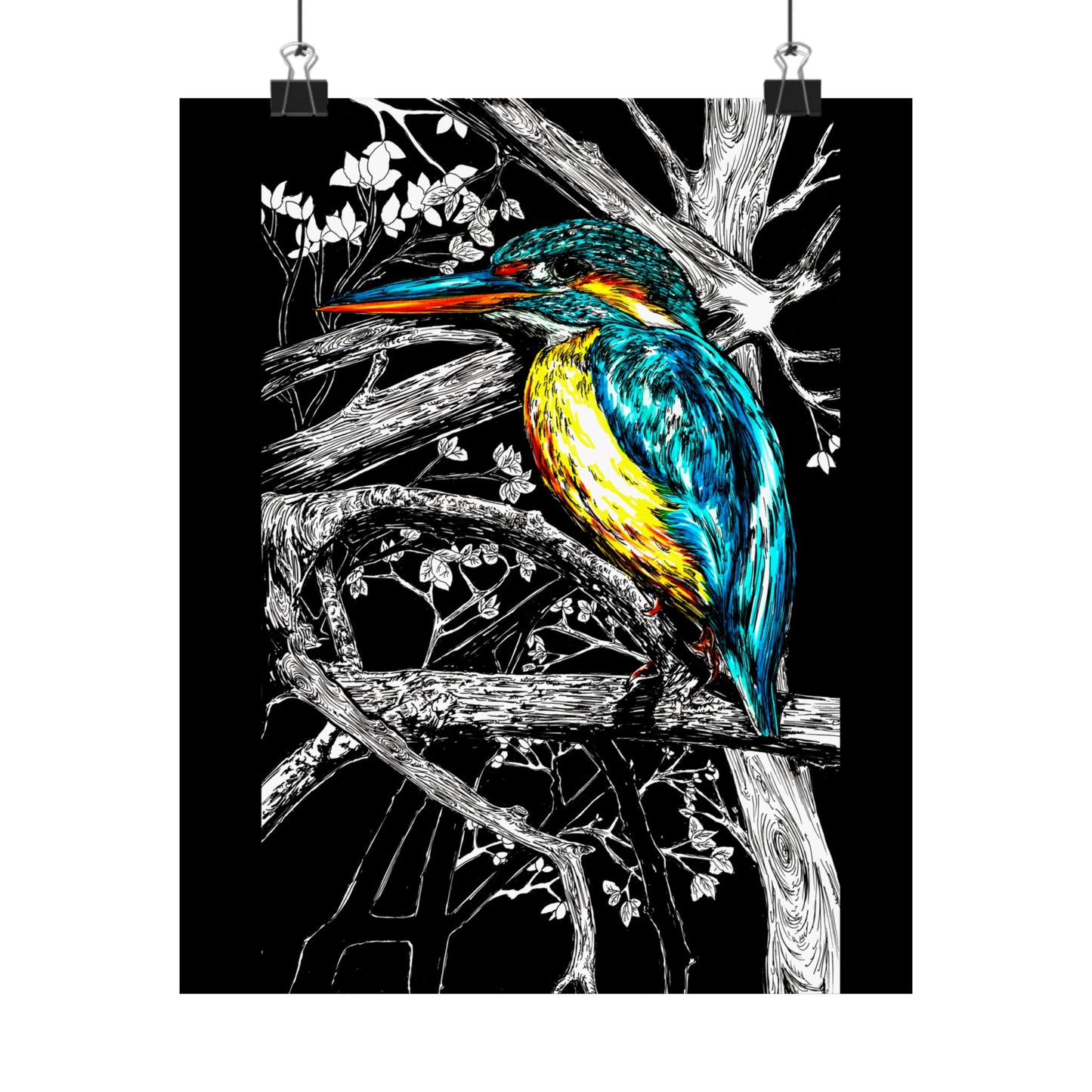 Vibrant Kingfisher Satin Poster - 300gsm Art Print for Nature Lovers
