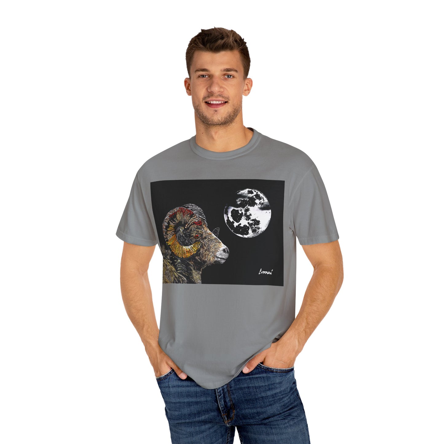 Ram and Moon Graphic Unisex T-Shirt - Nature-Inspired Artwear