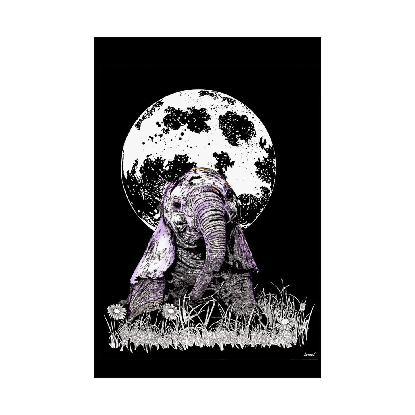 Baby Elephant Satin Poster | Art Print for Nursery Decor