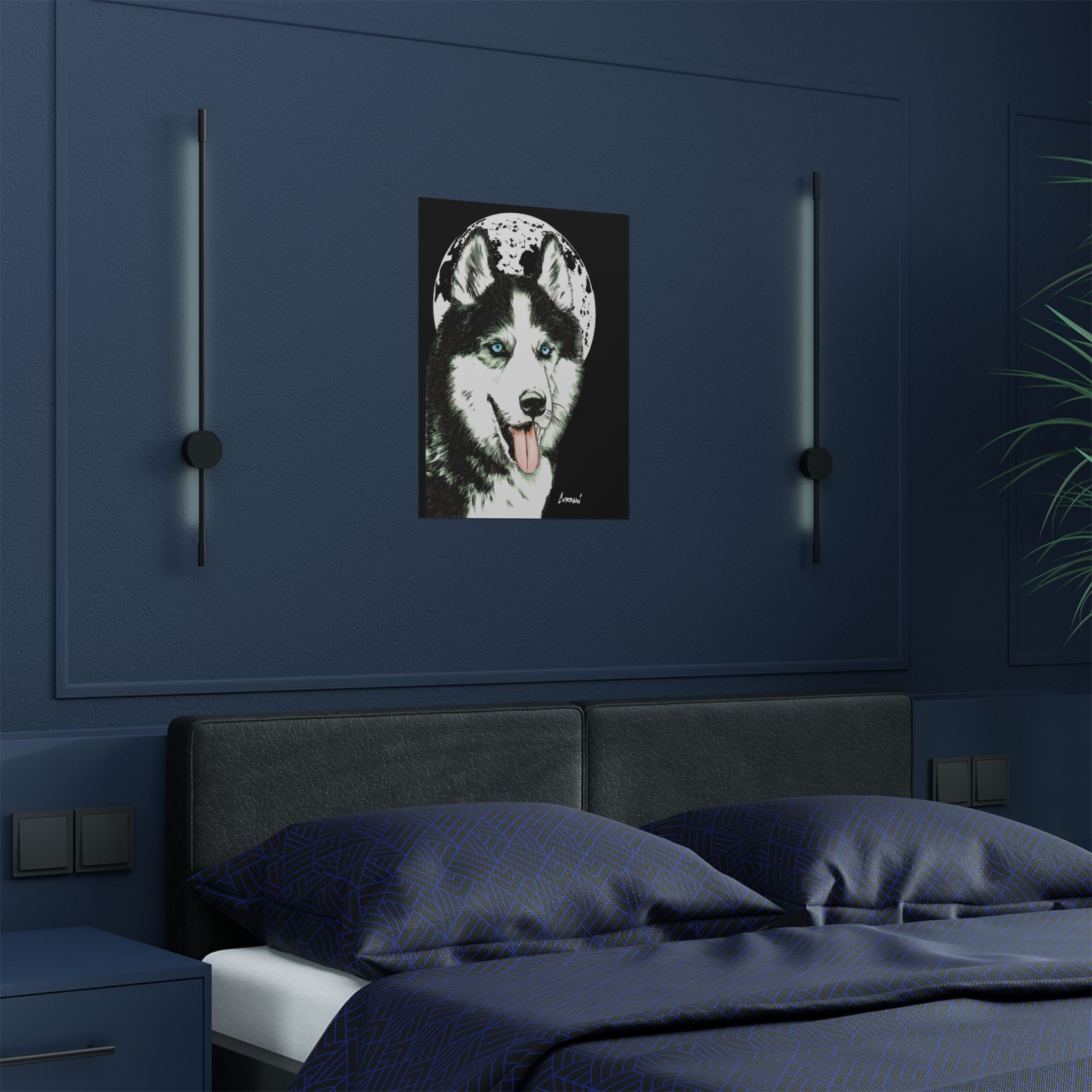 Husky Moon Satin Poster - 300gsm Art Print for Dog Lovers