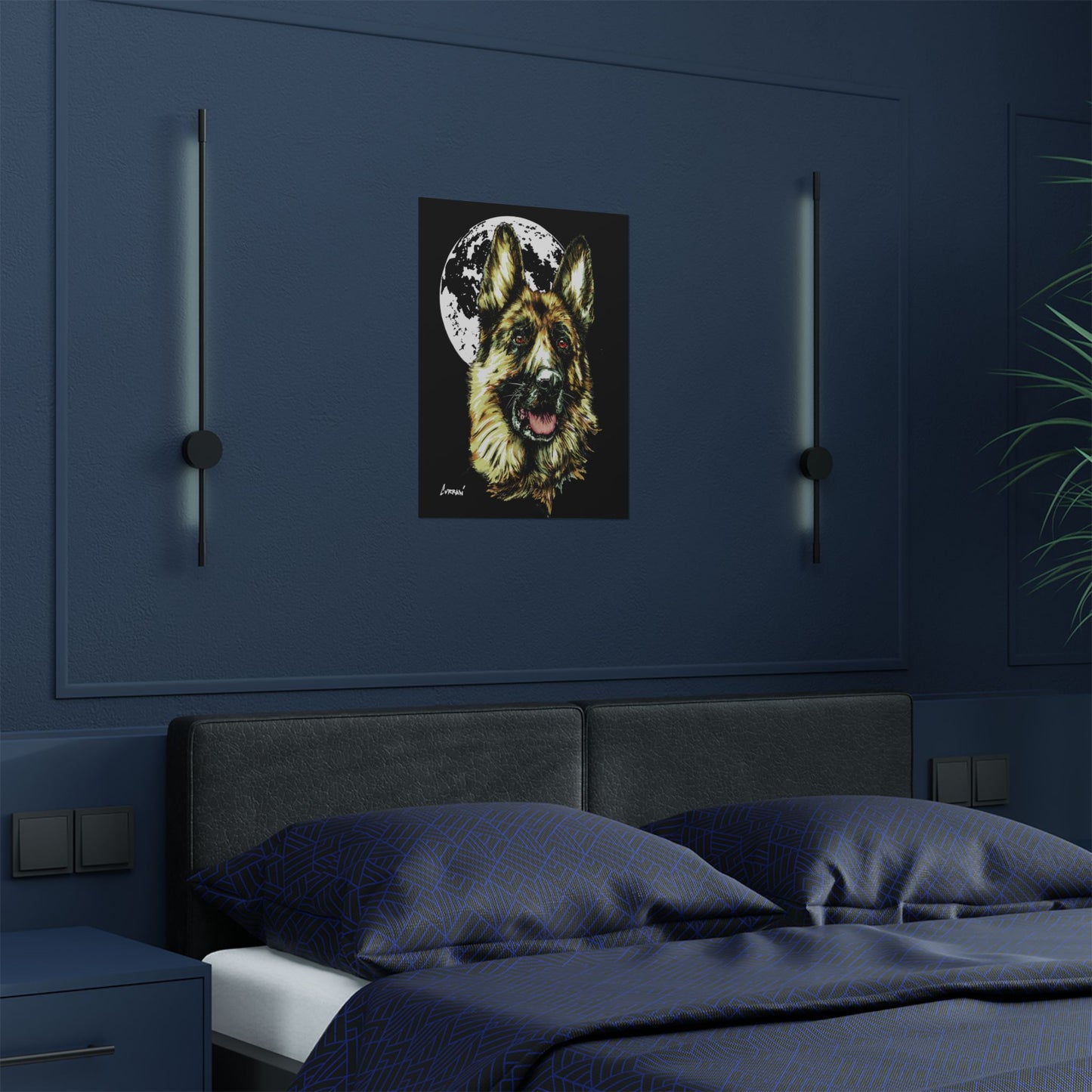 German Shepherd Moon Satin Poster - 300gsm Art Print