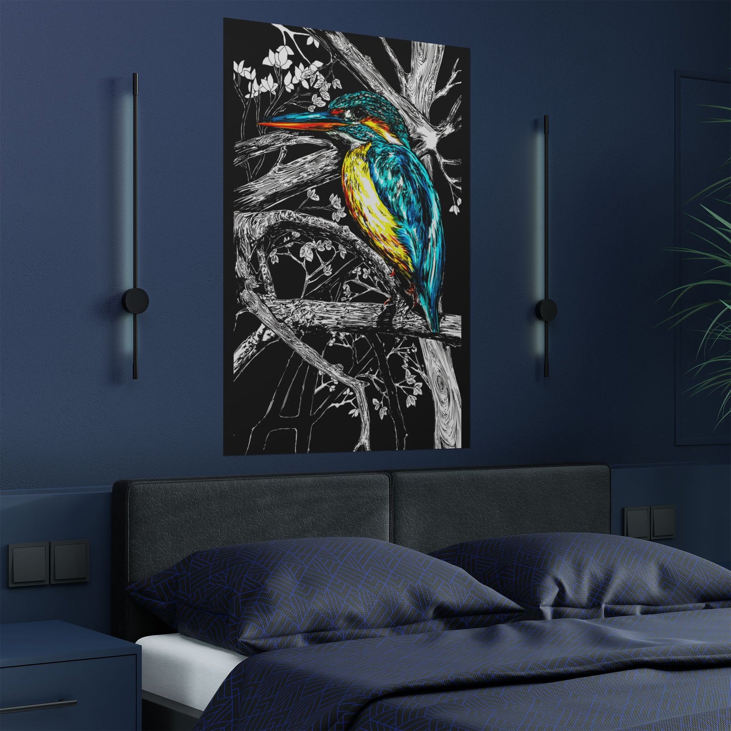 Vibrant Kingfisher Satin Poster - 300gsm Art Print for Nature Lovers