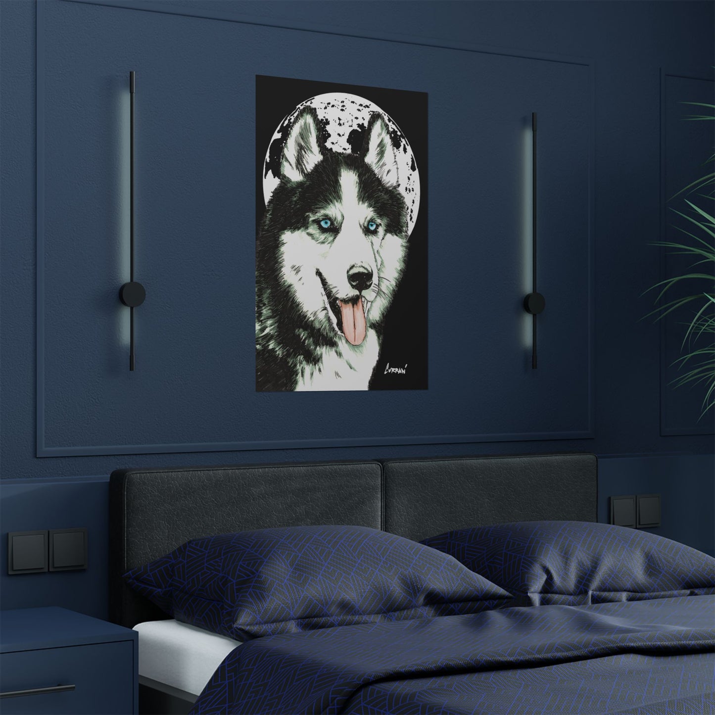 Husky Moon Satin Poster - 300gsm Art Print for Dog Lovers