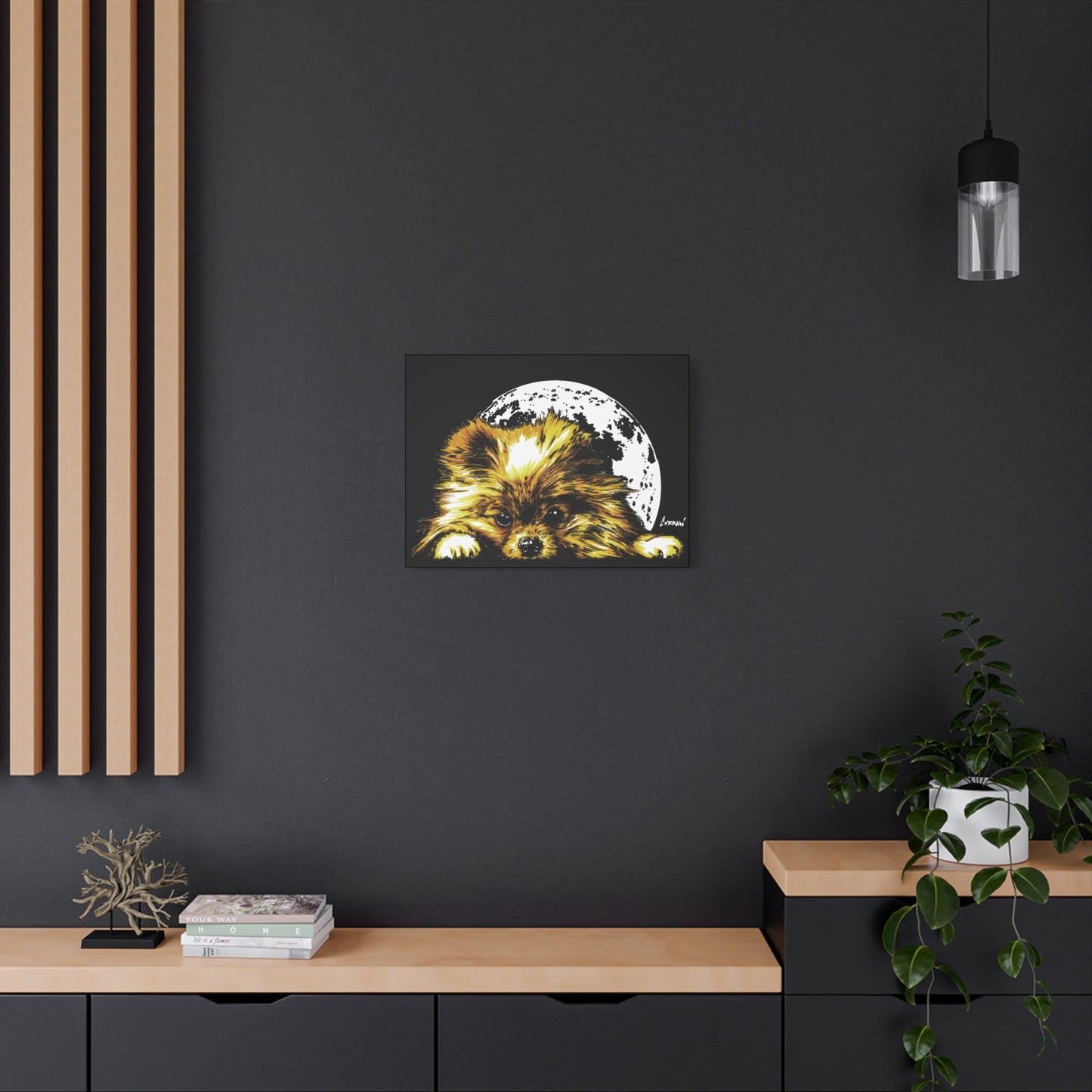 Pomeranian Moon Canvas Art Print- Dog Lover's Decor, 1.25" Stretched Print