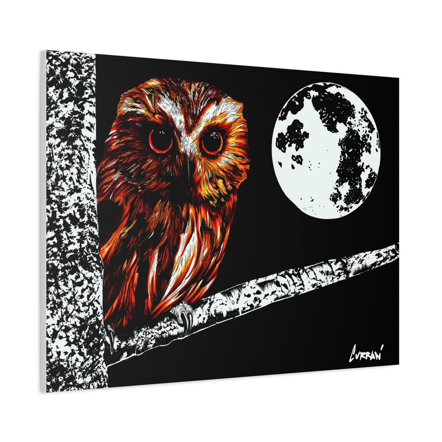 Owl in a Tree, Print of my Original hand drawn art printed on stretched canvas of an Owl in a Tree
