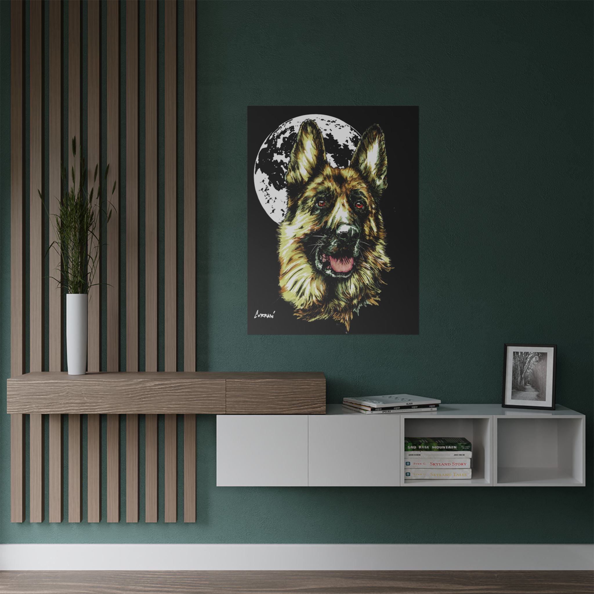 German Shepherd Moon Satin Poster - 300gsm Art Print