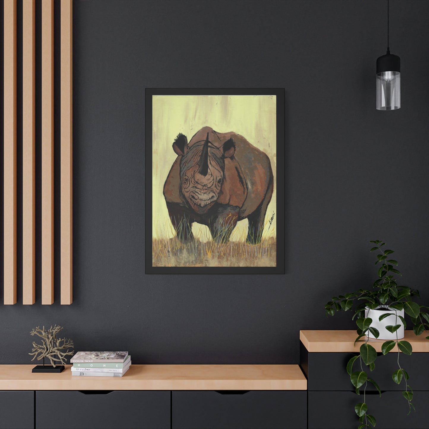 Rhino Wall Art Print of the Original, hand drawn wall art of a Rhino