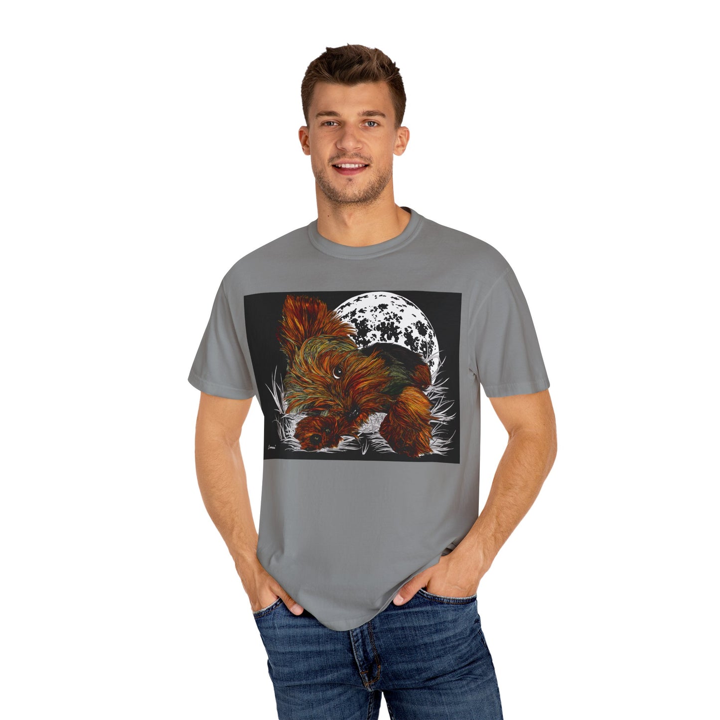 Yorkie Terrier Unisex Garment-Dyed T-Shirt – Original Hand-Drawn Art