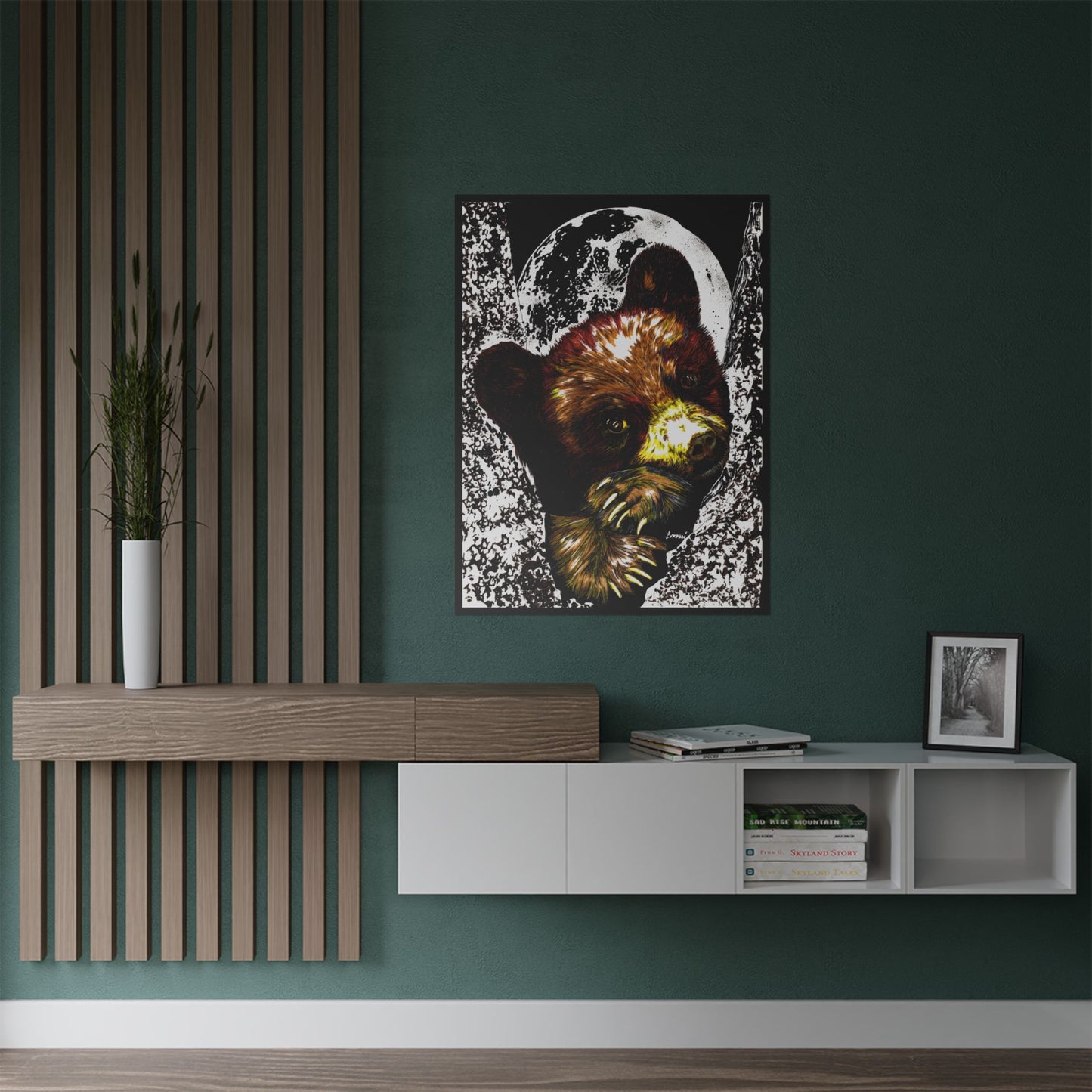 Brown Bear Moon Satin Poster - Art Print for Nature Lovers