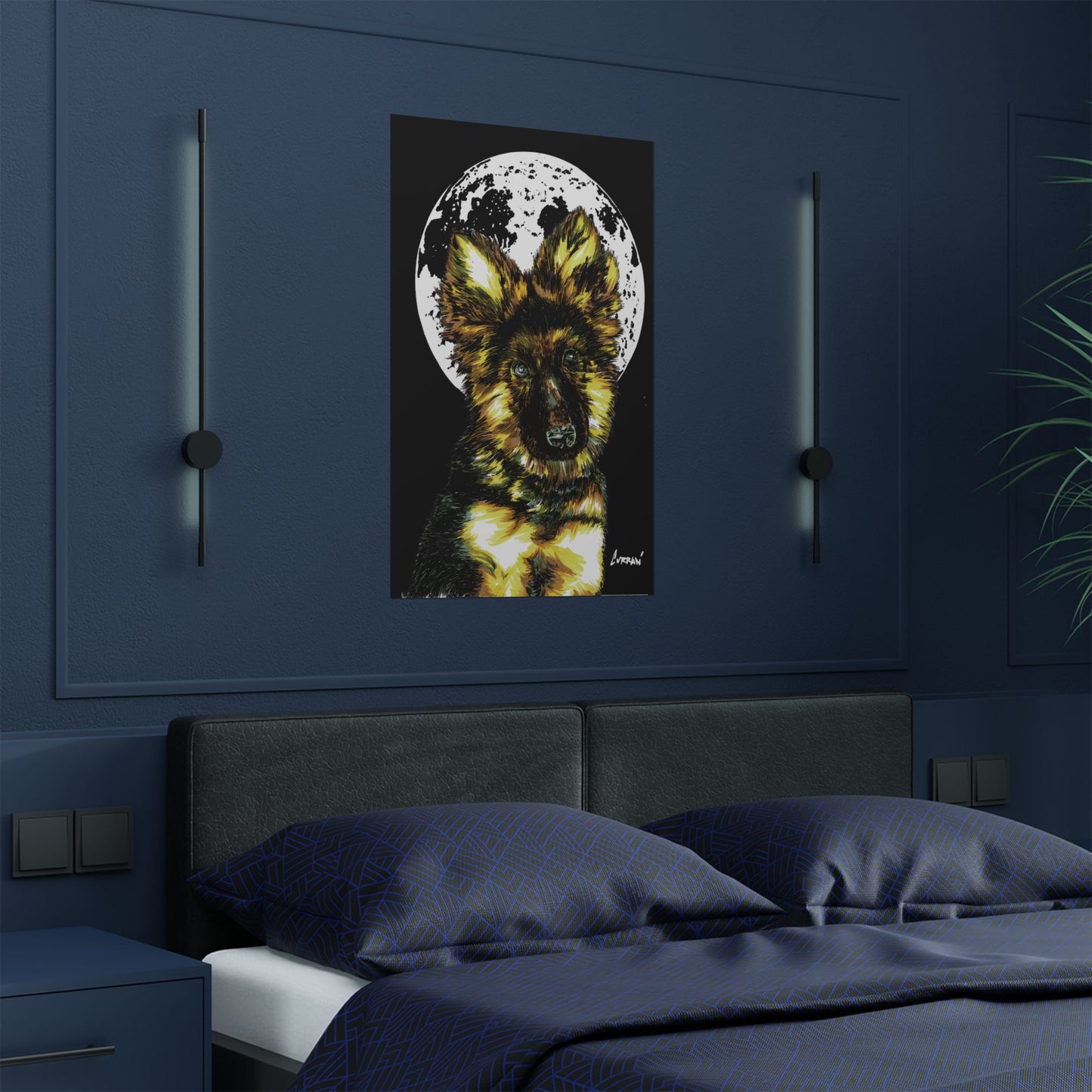 Moonlit German Shepherd Satin Poster | 300gsm Art Print for Dog Lovers