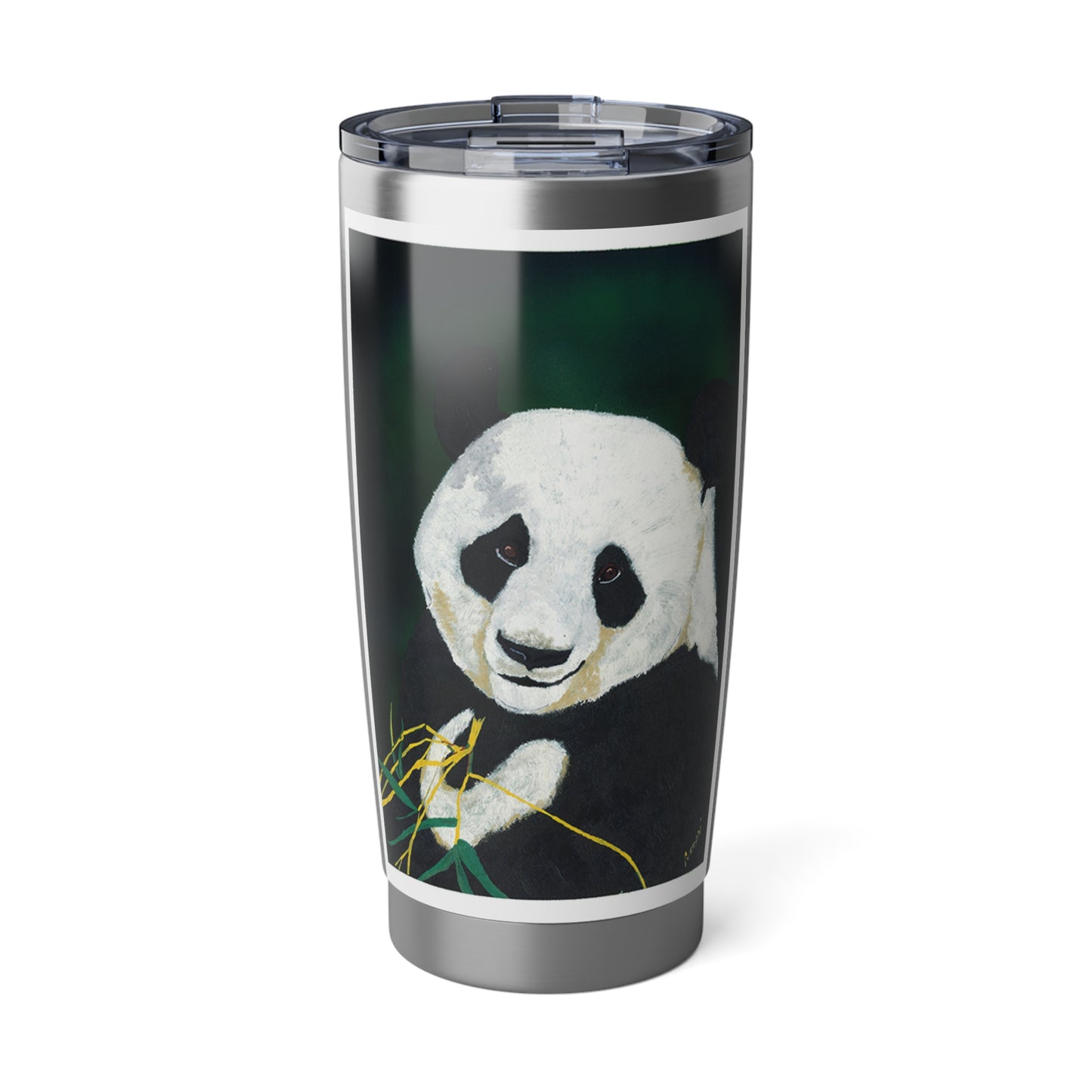 Panda Tumbler, 20oz Travel Mug, Original Hand Painted Art, Unique Cup, Insulated Coffee Tumbler, Cute Animal Design, Birthday Gift