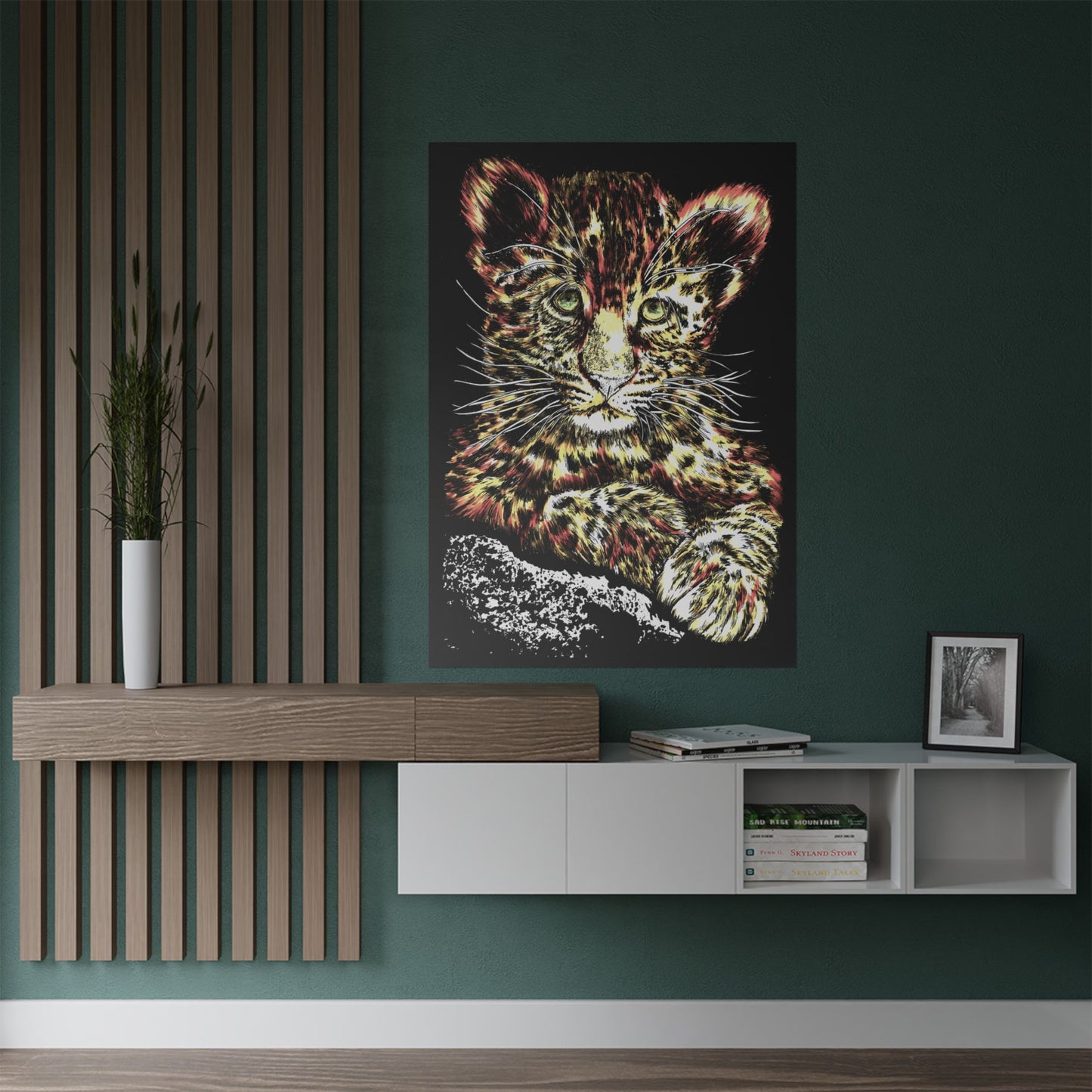 Leopard Cub Satin Poster - Vibrant Art Print for Animal Lovers