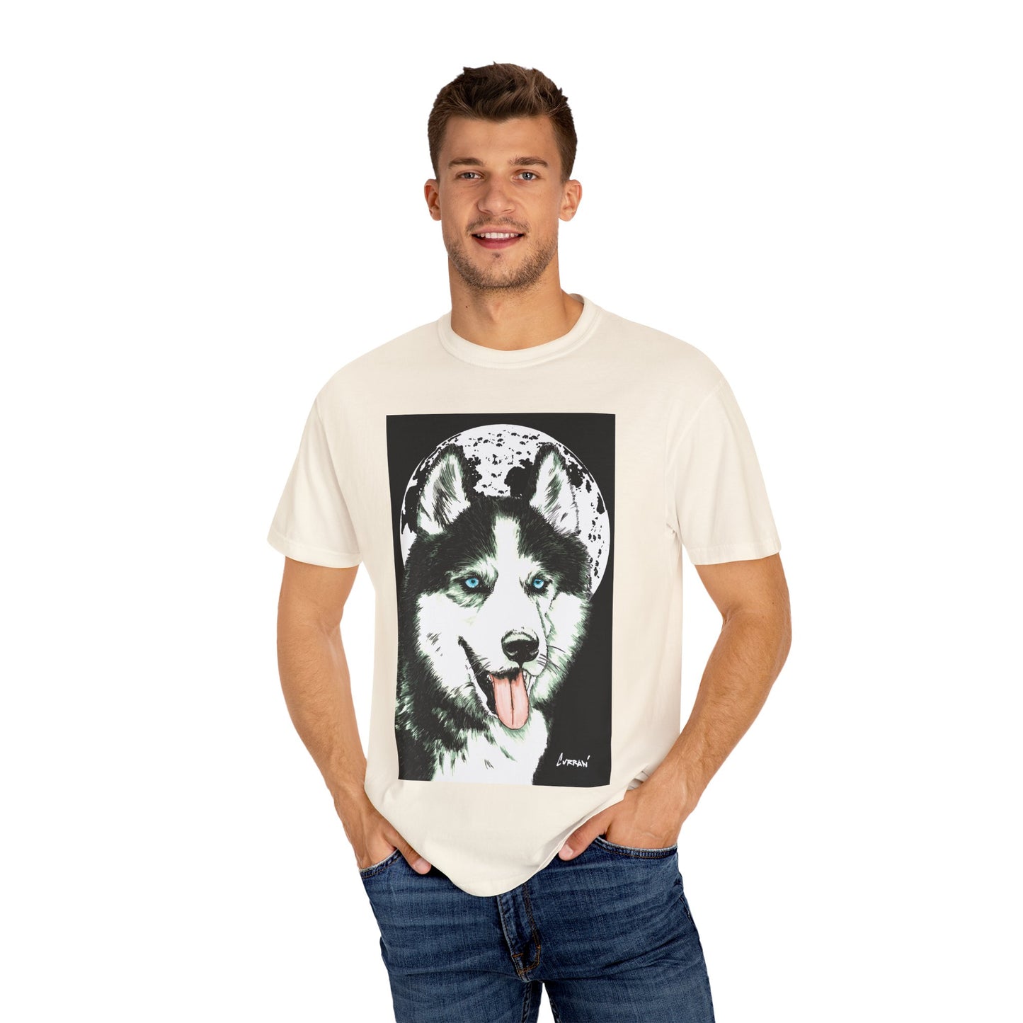 Siberian Husky Unisex Garment-Dyed T-Shirt – Original Hand-Drawn Art
