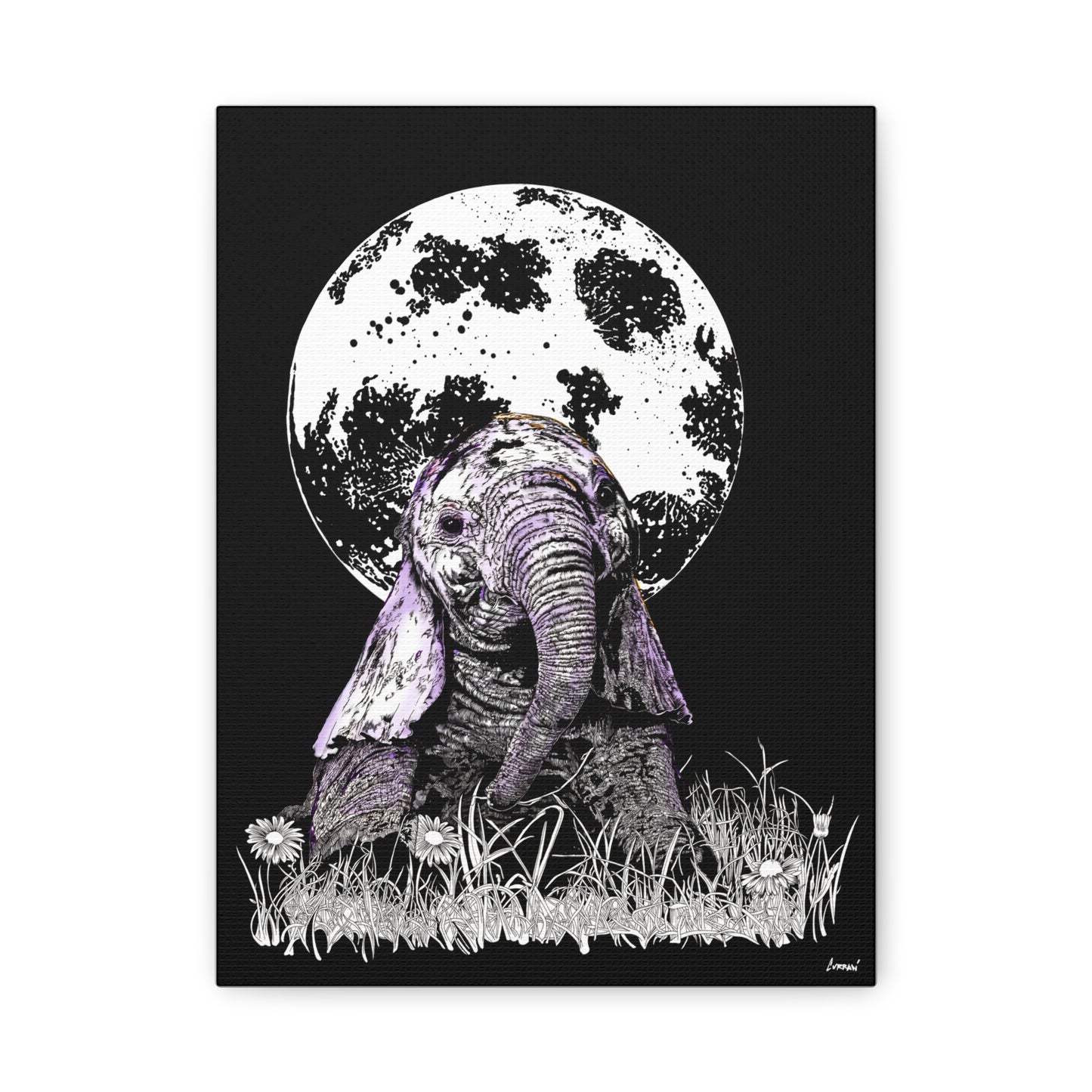 Baby Elephant Canvas Art, Print of Original hand drawn art