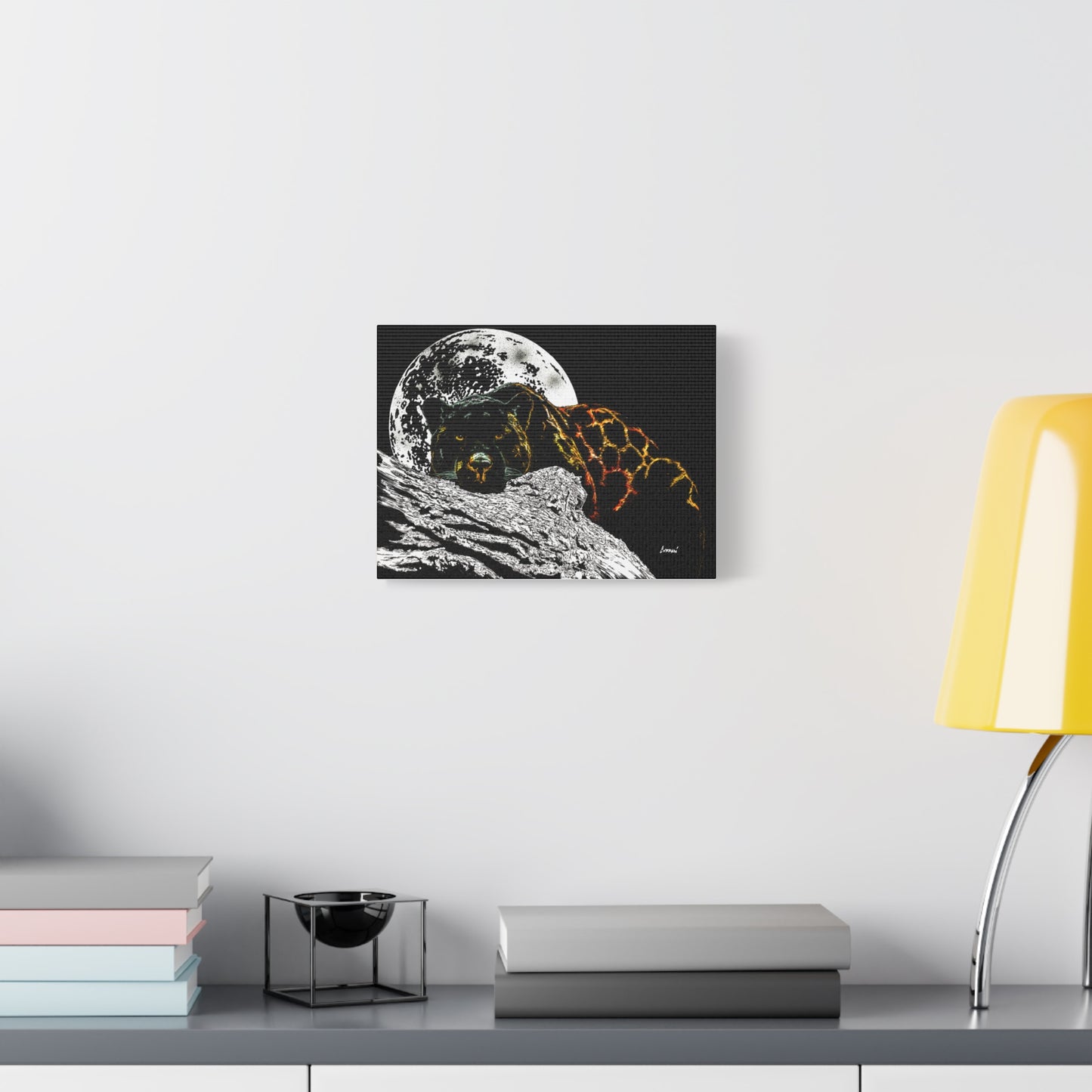 Panther in the Moonlight Print of my Original hand drawn art printed on stretched canvas of a Panther in the Moonlight
