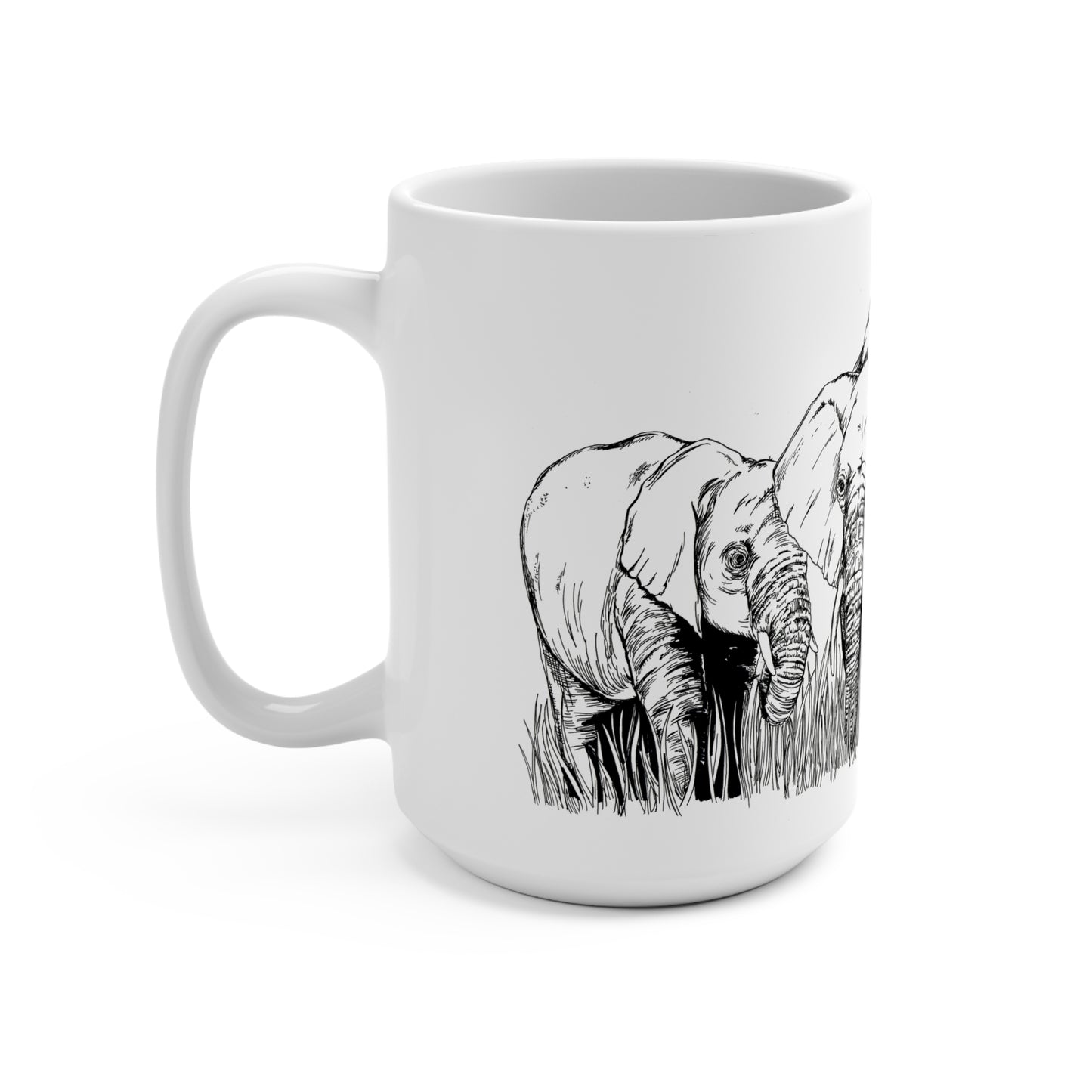 Original Hand-Drawn Herd of Elephants Art 15oz Mug