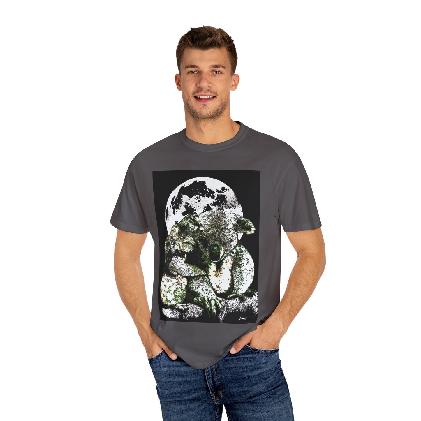 Moonlit Koala T-Shirt for Nature Lovers - Unisex Garment-Dyed Eco-Friendly Tee