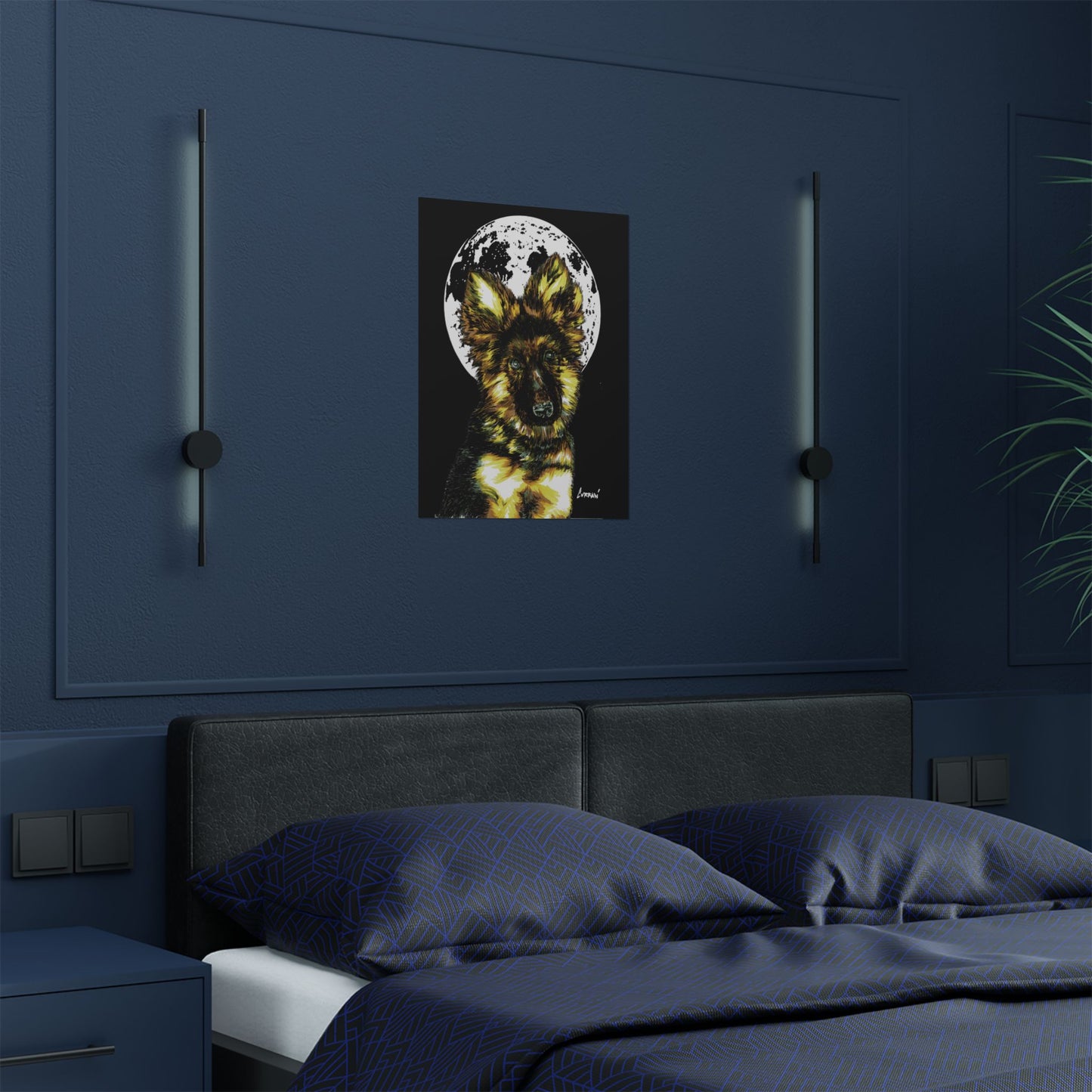 Moonlit German Shepherd Satin Poster | 300gsm Art Print for Dog Lovers