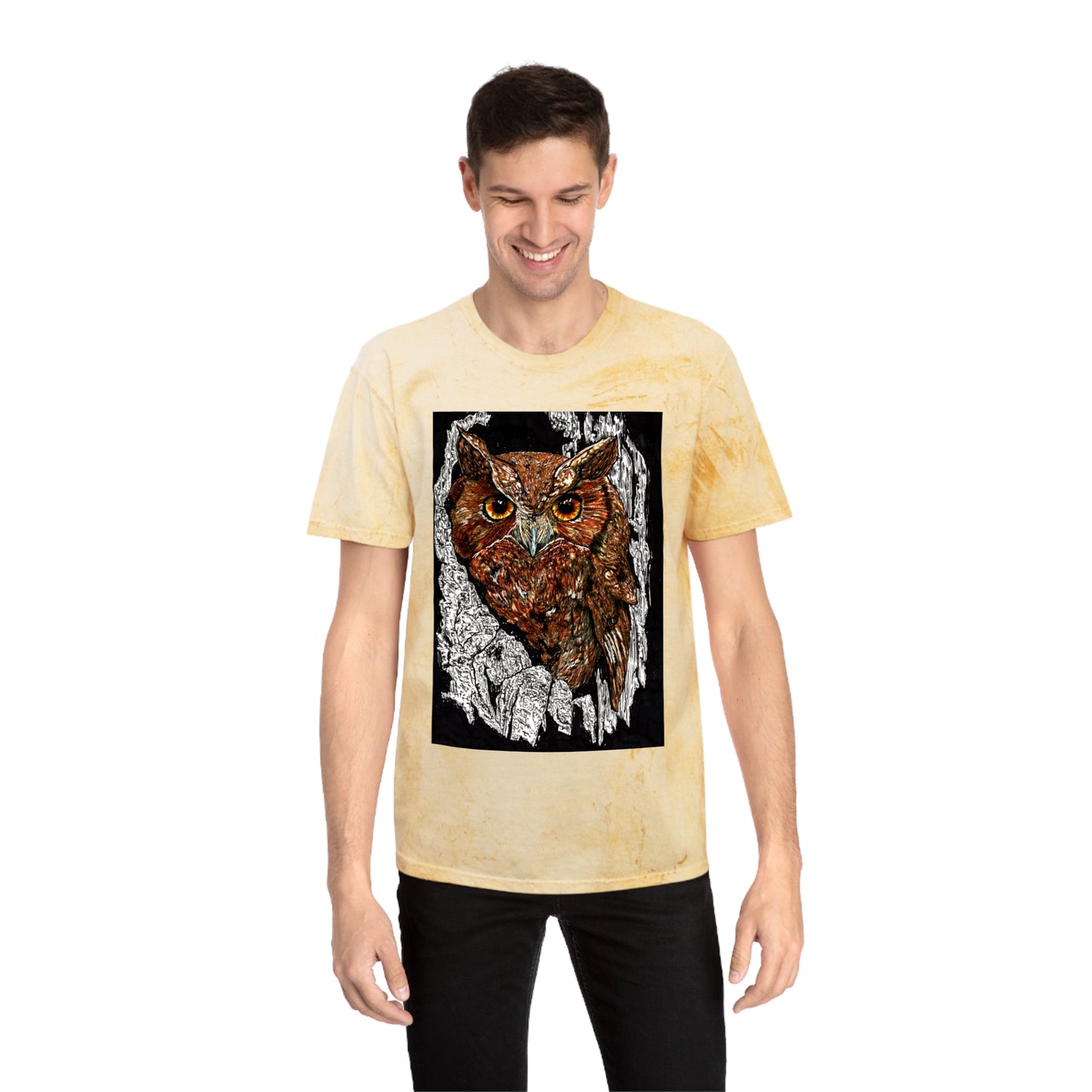 Owl in a Tree Color Blast T Shirt Original Hand Drawn Art