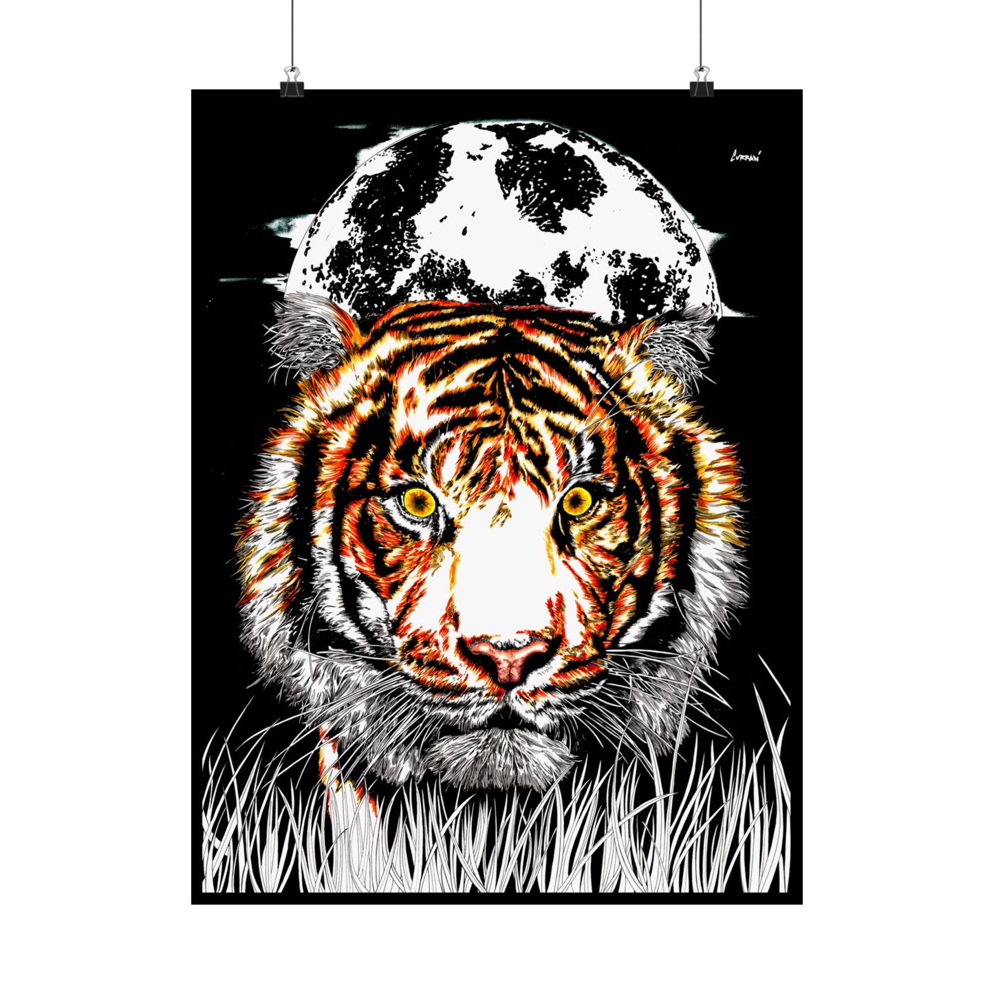 Majestic Tiger Satin Poster - 300gsm Art Print with Moon Design