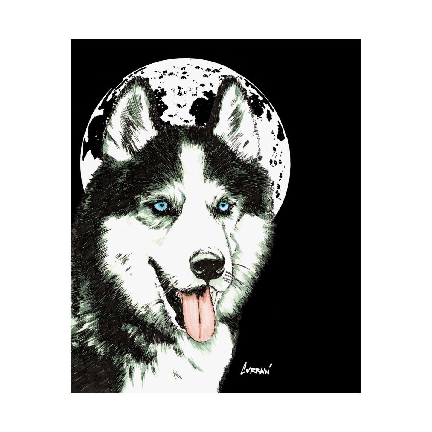 Husky Moon Satin Poster - 300gsm Art Print for Dog Lovers