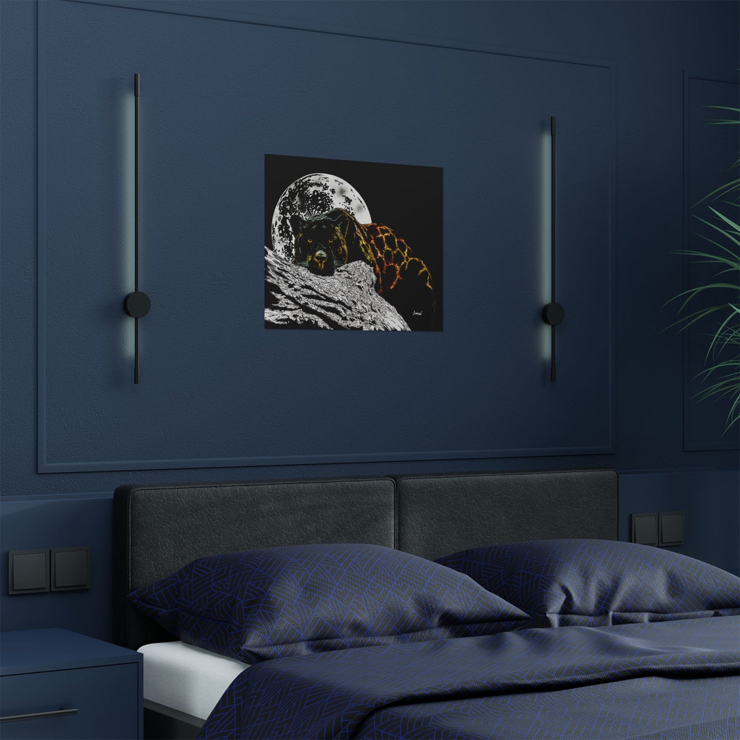 Majestic Bear Satin Poster - Night Moon Art Print (300gsm)