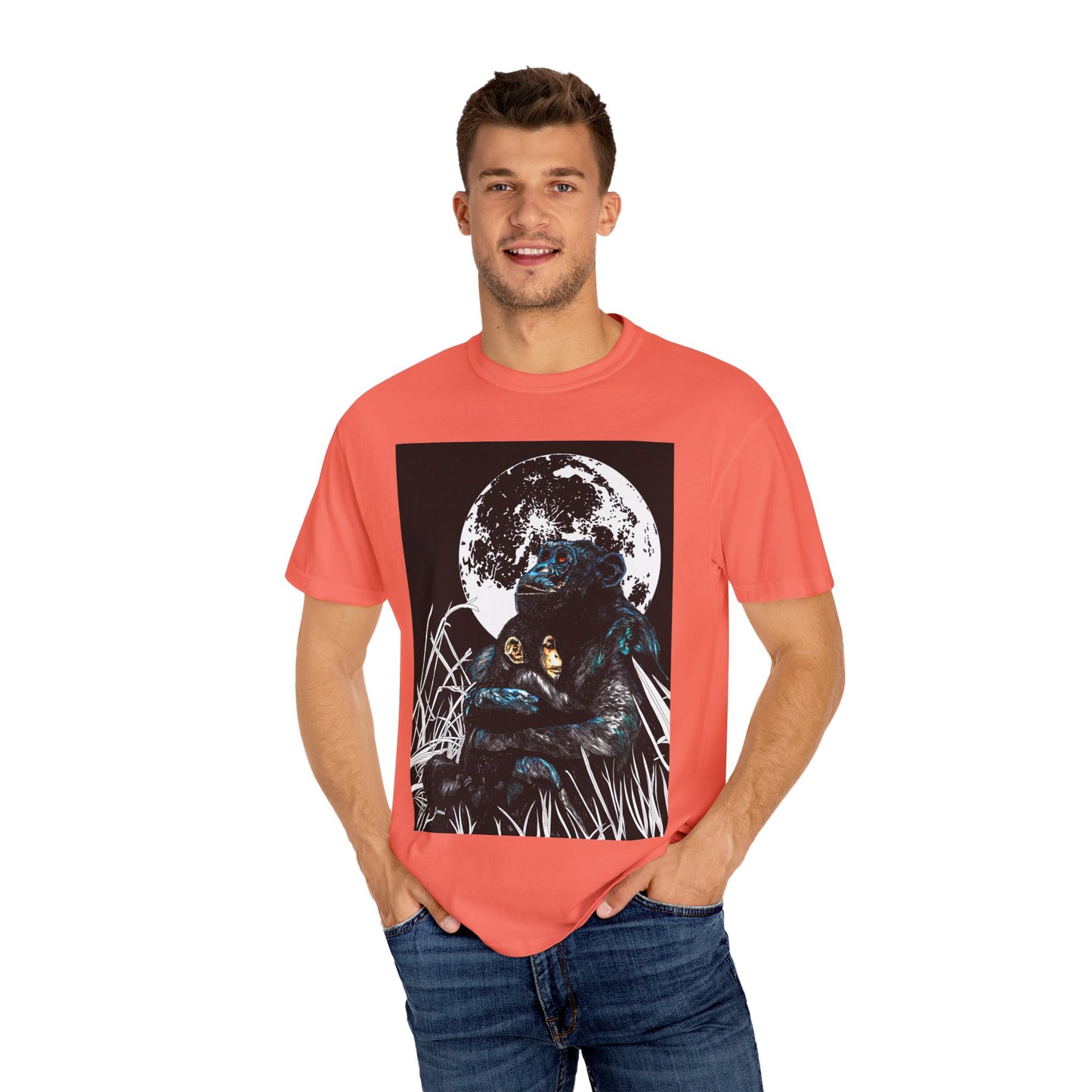 Moonlit Gorilla and Child Unisex Garment-Dyed T-Shirt